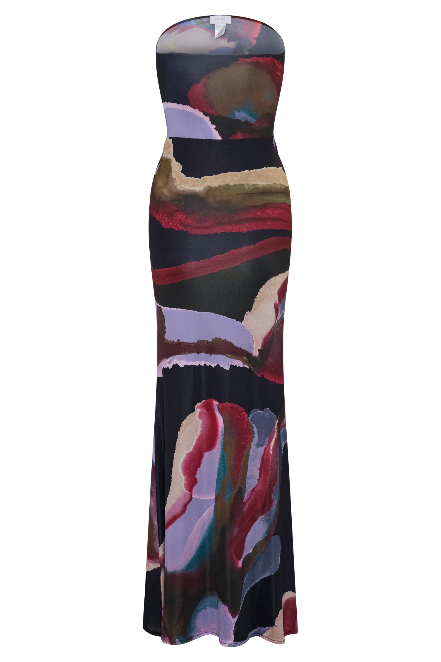 Madison Strapless Slinky Maxi Dress - Multi Fluid Reverie Print - Image 10
