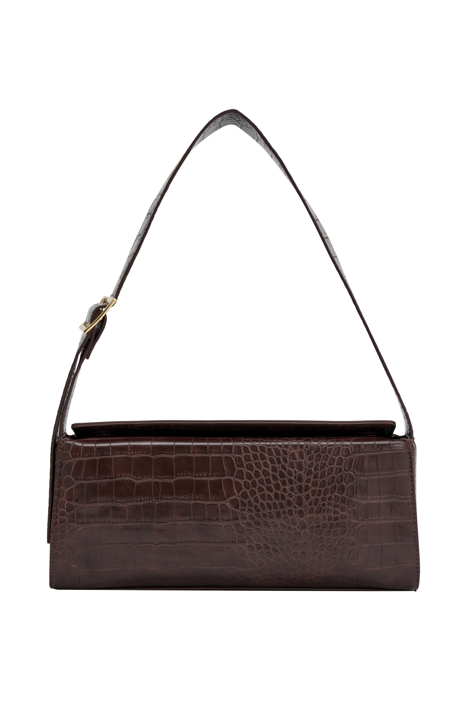 Maria Faux Leather Crocodile Shoulder Bag - Chocolate - Image 7