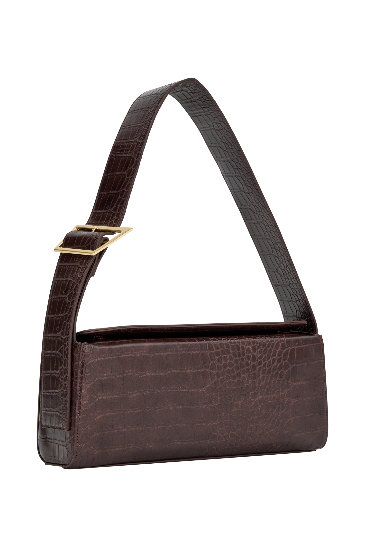 Maria Faux Leather Crocodile Shoulder Bag - Chocolate - Image 8