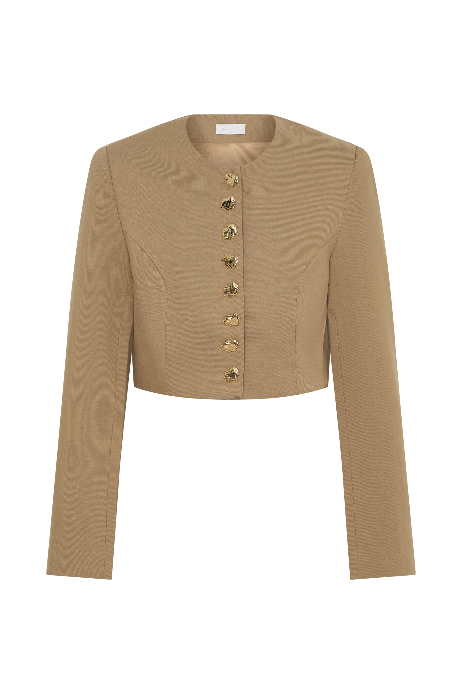 Marielle Button Up Cropped Jacket - Taupe - Image 8