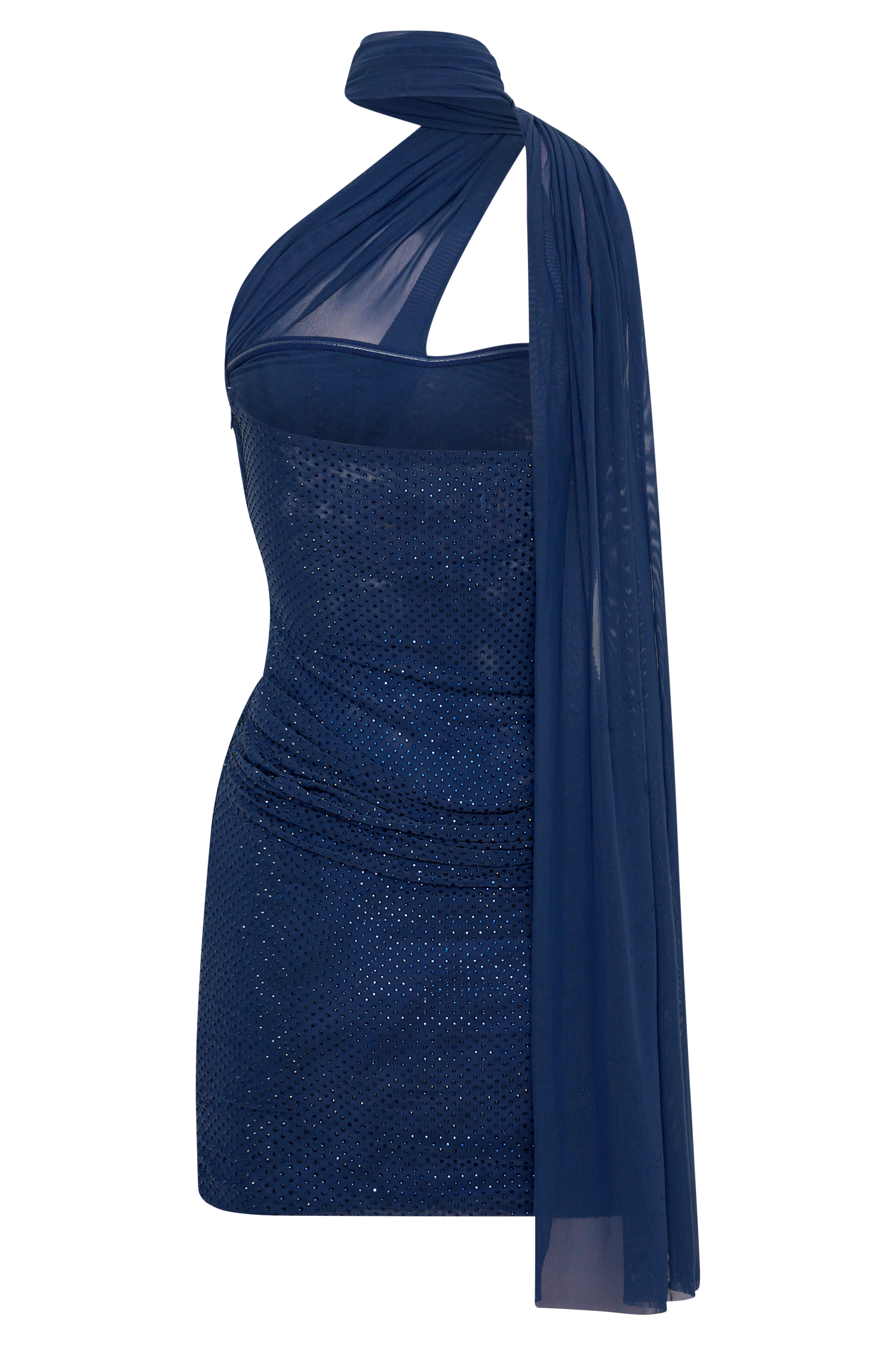Mattea Diamante Mini Dress With Scarf - Navy - Image 10