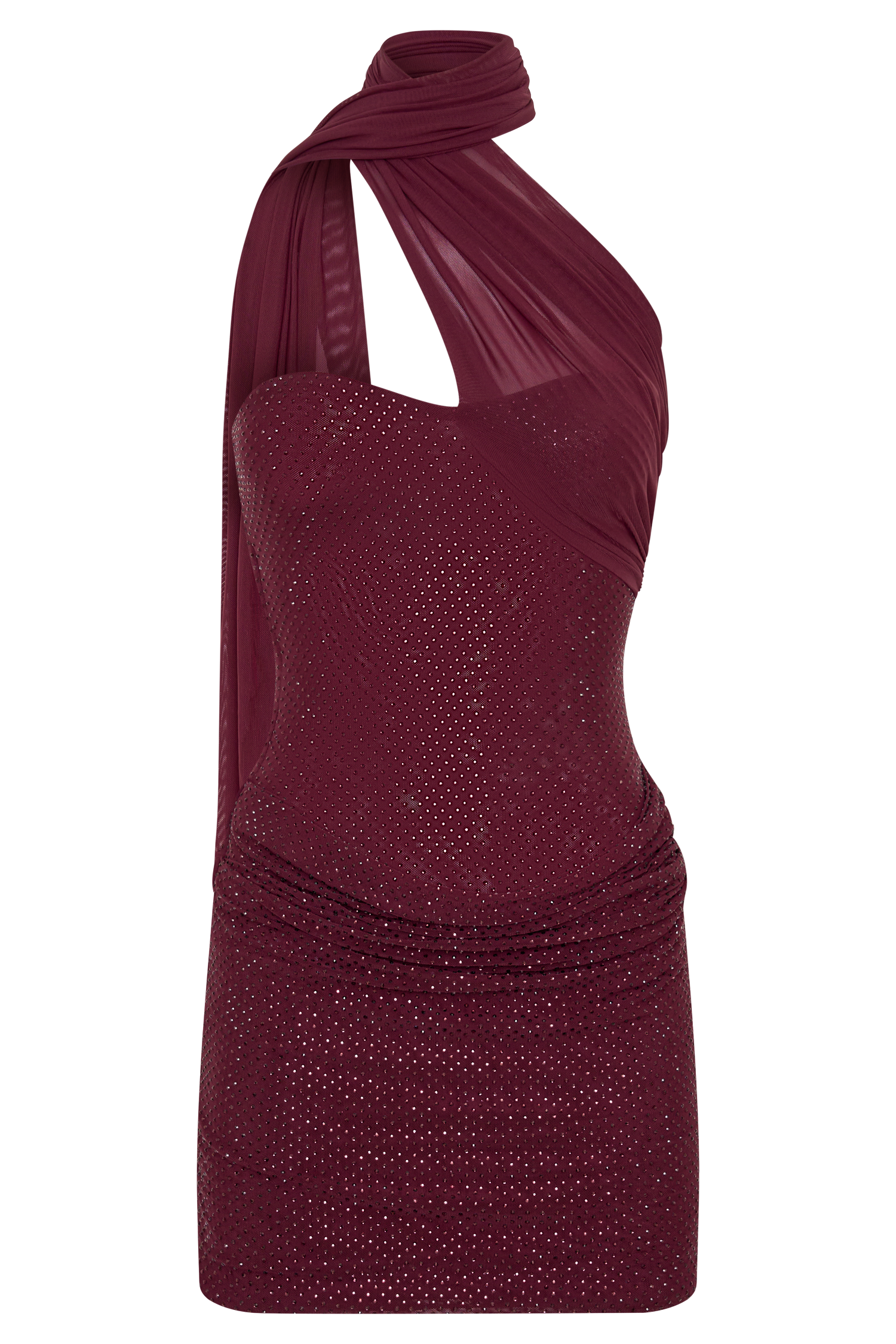 Mattea Diamante Mini Dress With Scarf - Plum - Image 9