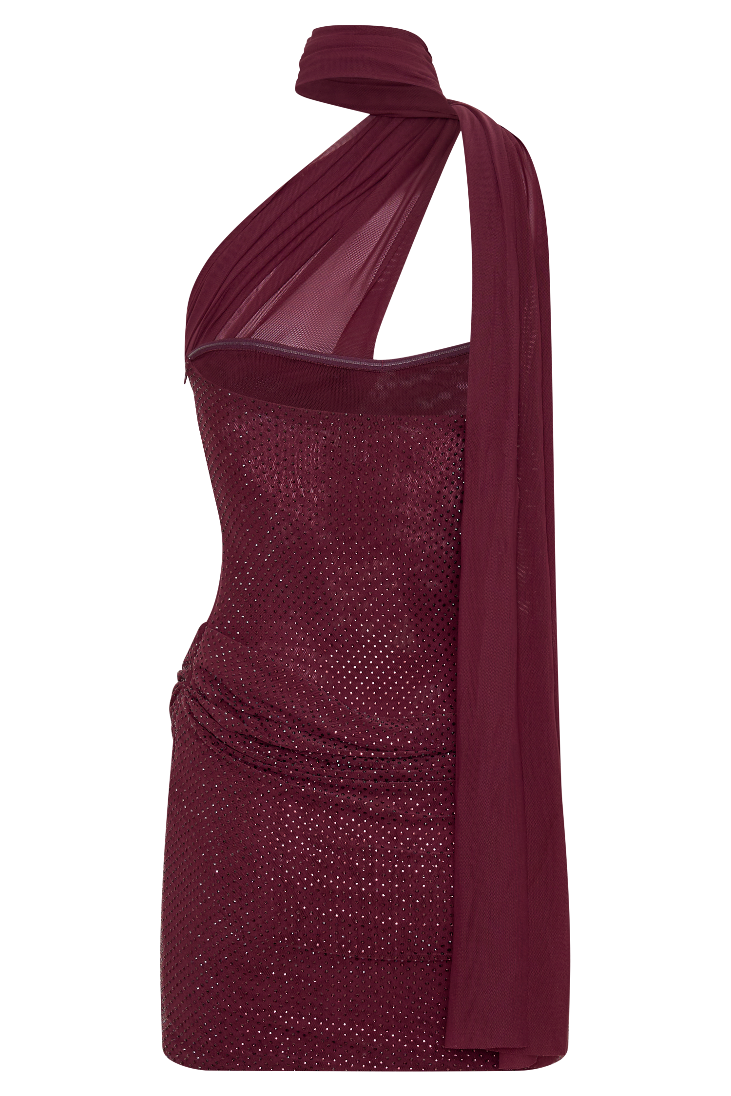 Mattea Diamante Mini Dress With Scarf - Plum - Image 8