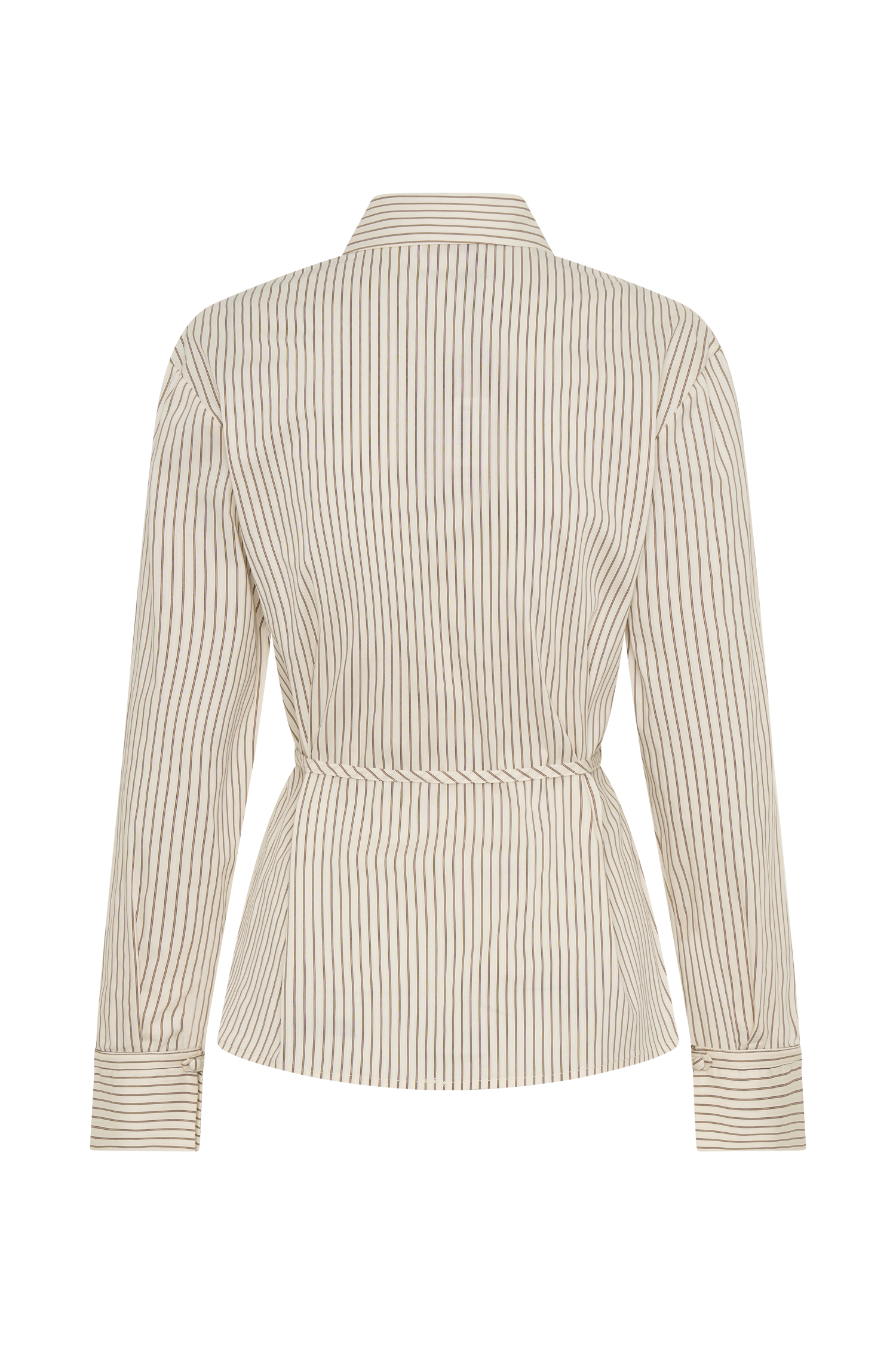 Millie Tie Back Cotton Shirt - Beige Pinstripe - Image 10