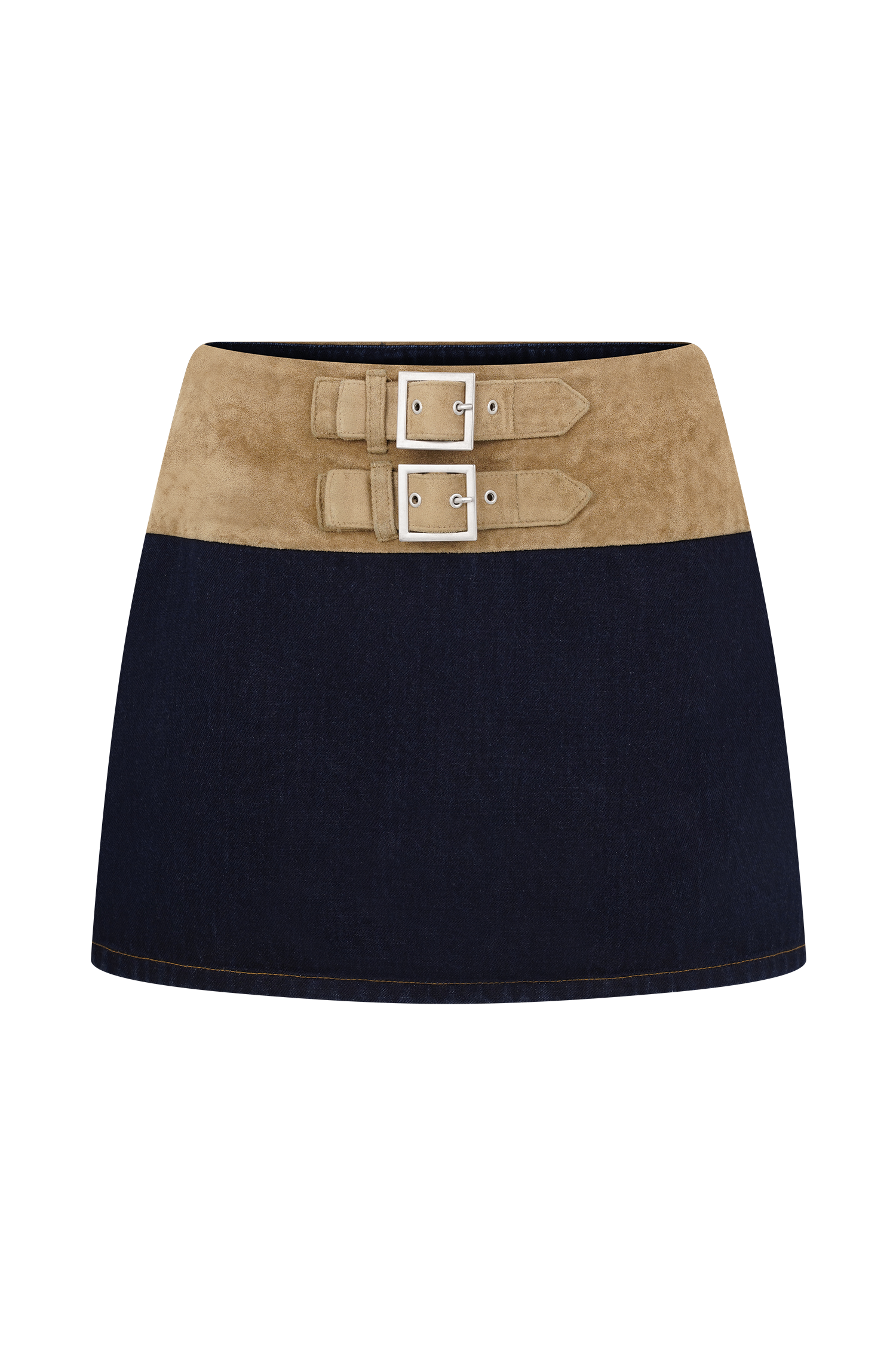 Miranda Faux Suede Belted Denim Mini Skirt - Indigo Blue - Image 9
