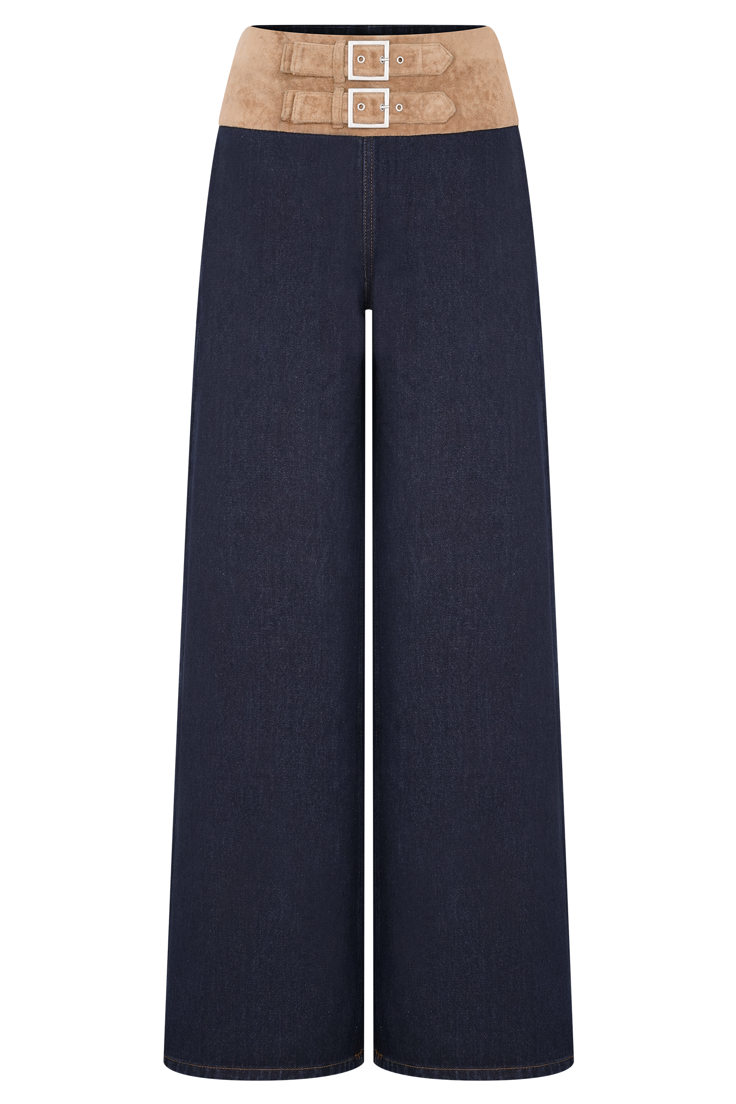 Miranda Faux Suede Belted Denim Wide Leg Jeans - Indigo Blue - Image 9