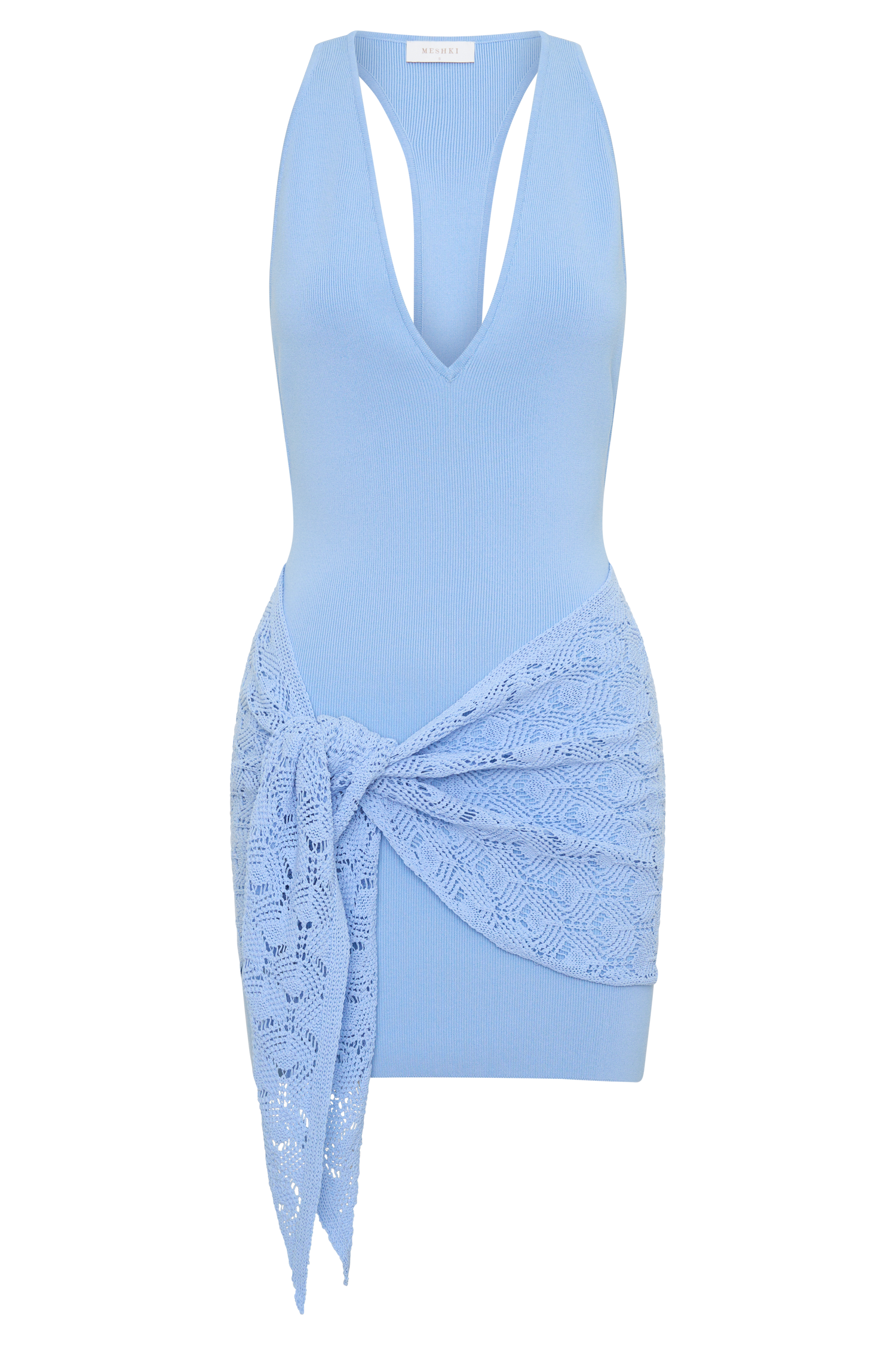Mollie Mini Dress With Crochet Overlay - Cornflower Blue - Image 7