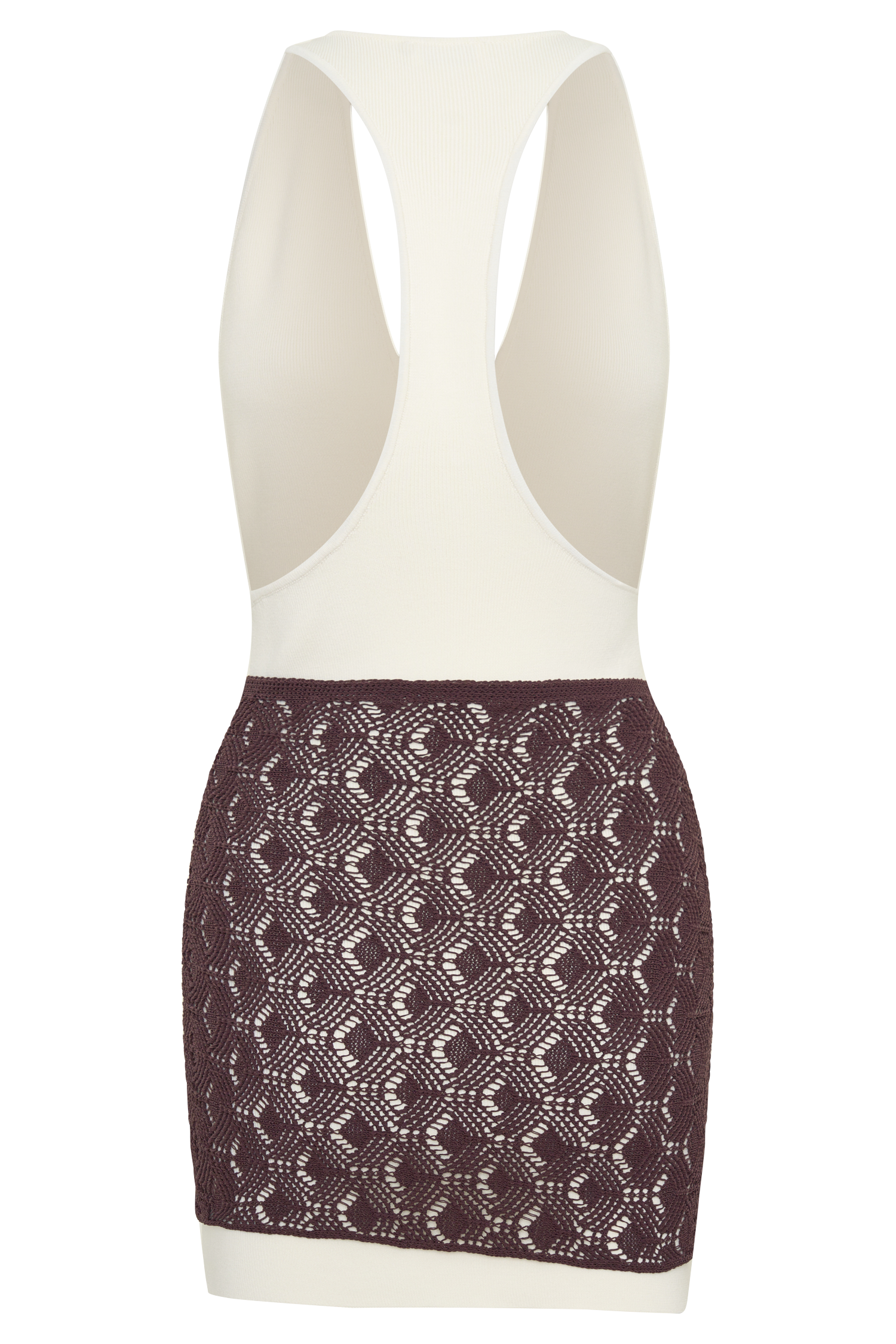 Mollie Mini Dress With Crochet Overlay - White/Chocolate - Image 6