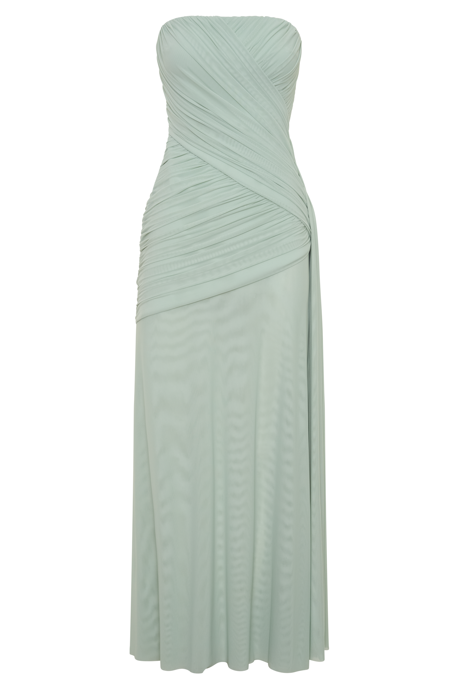 Monet Strapless Ruched Mesh Maxi Dress - Aqua Grey - Image 9