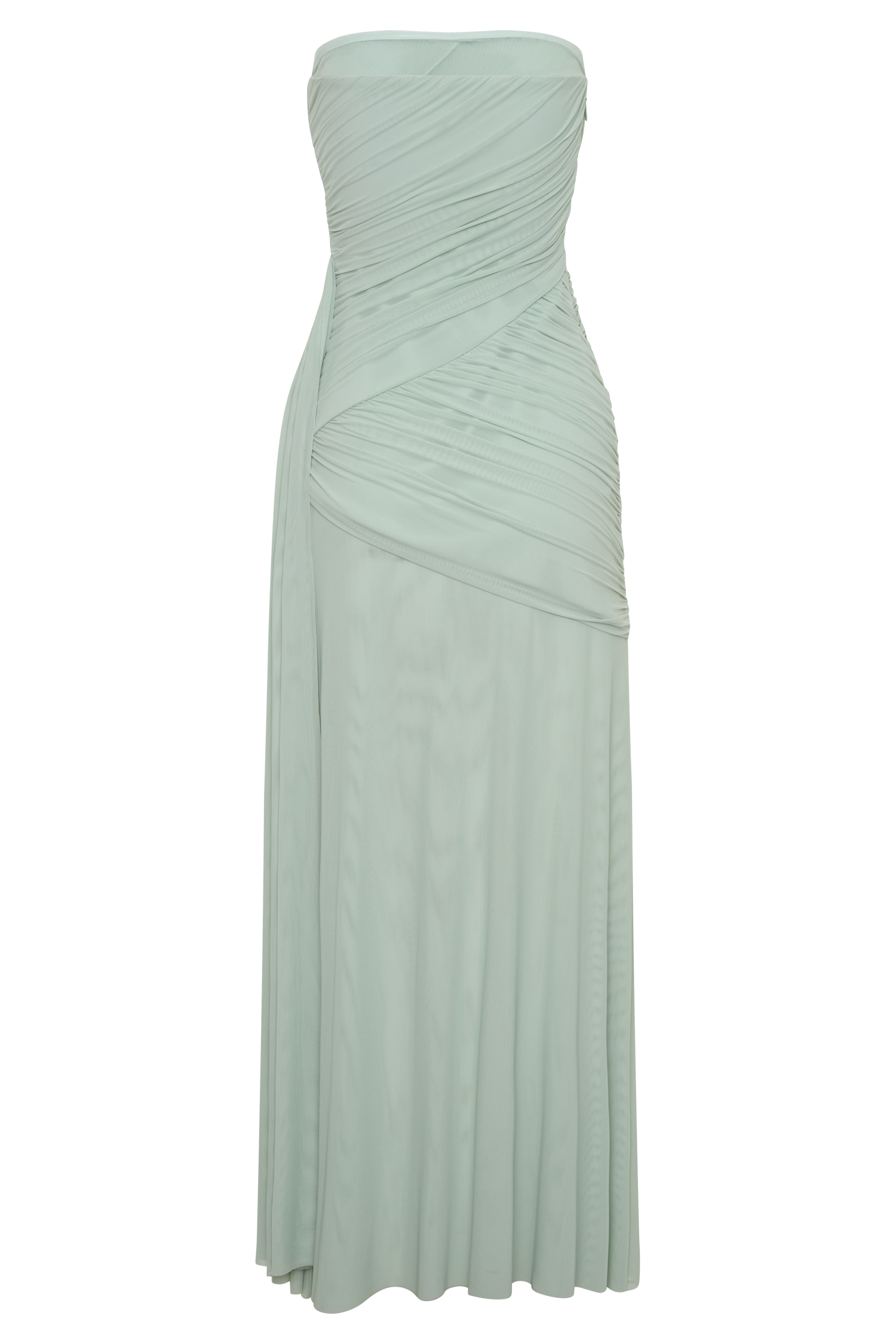Monet Strapless Ruched Mesh Maxi Dress - Aqua Grey - Image 8