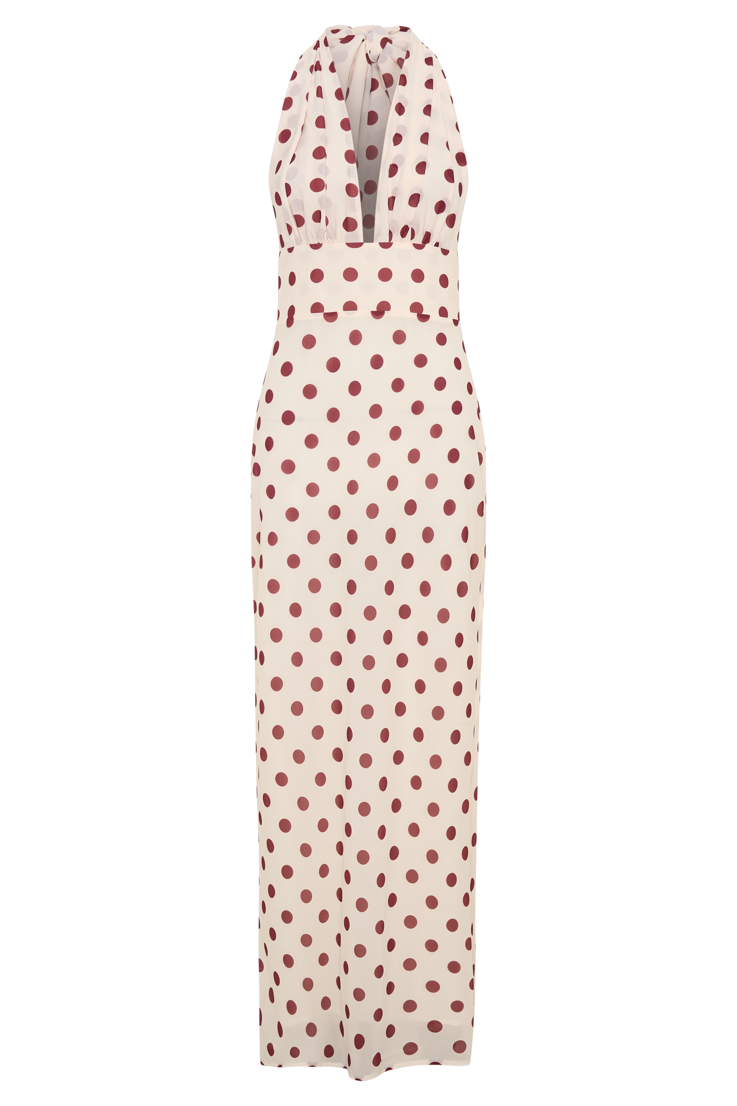 Nadine Halter Chiffon Maxi Dress - Ivory/Merlot Polka Dot - Image 11