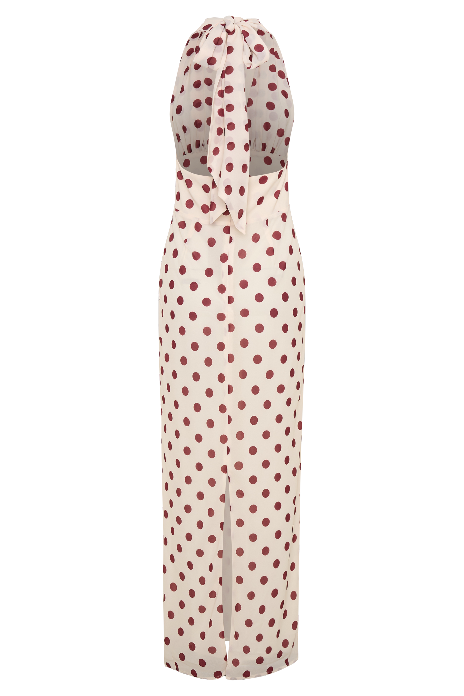Nadine Halter Chiffon Maxi Dress - Ivory/Merlot Polka Dot - Image 10