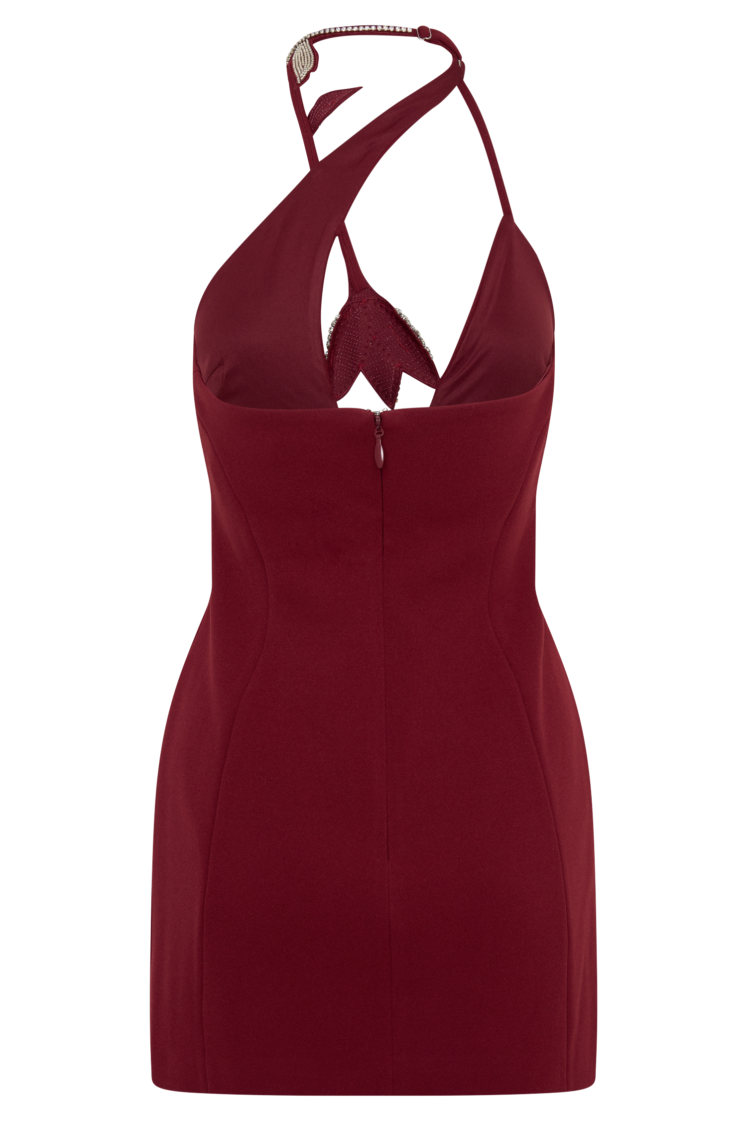 Nathalie Halter Neck Floral Mini Dress - Merlot - Image 8