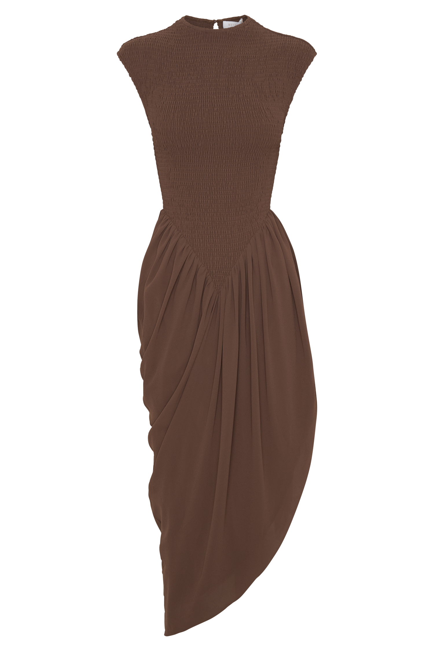 Nola Shirred Asymmetric Midi Dress - Mocha - Image 10