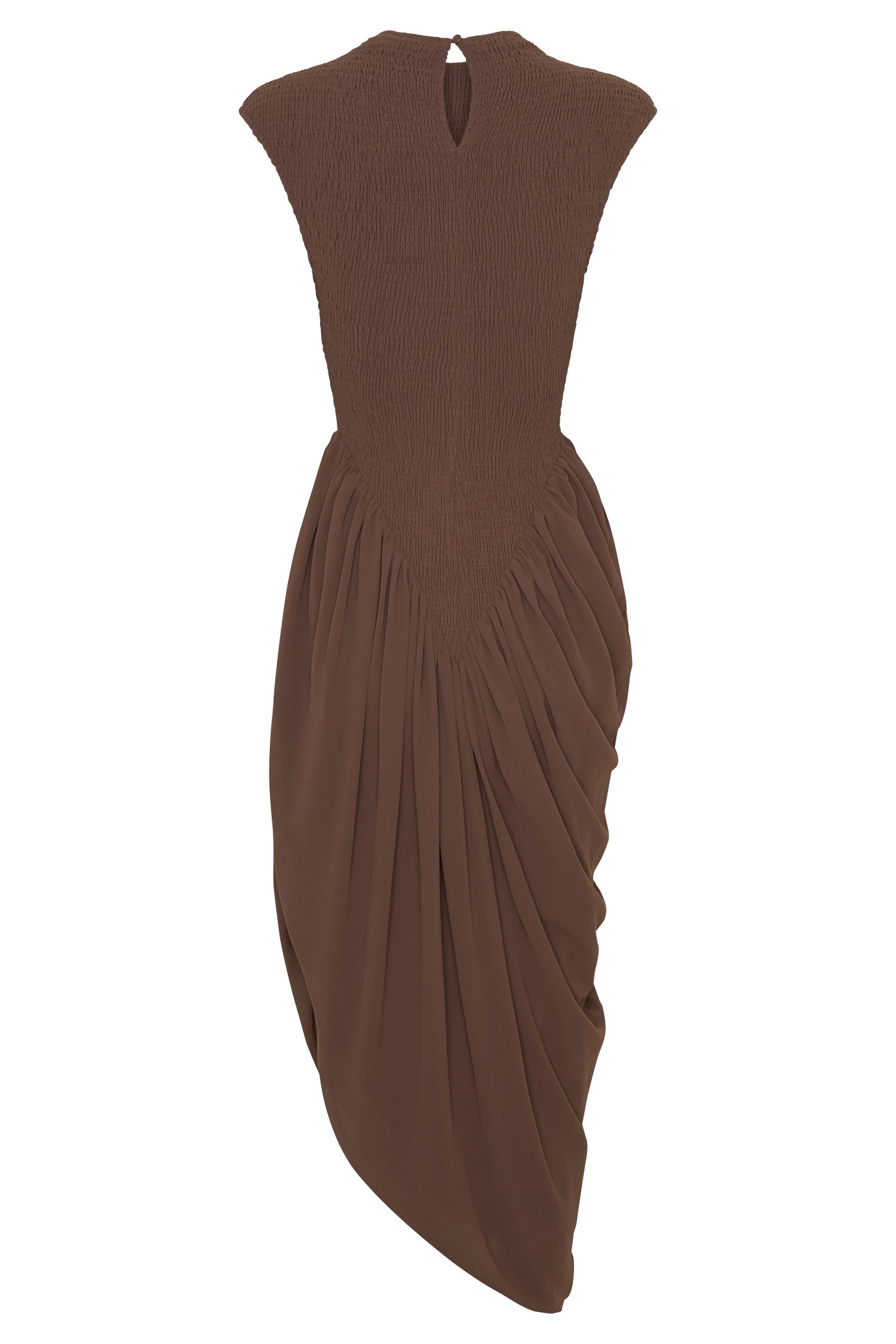 Nola Shirred Asymmetric Midi Dress - Mocha - Image 9