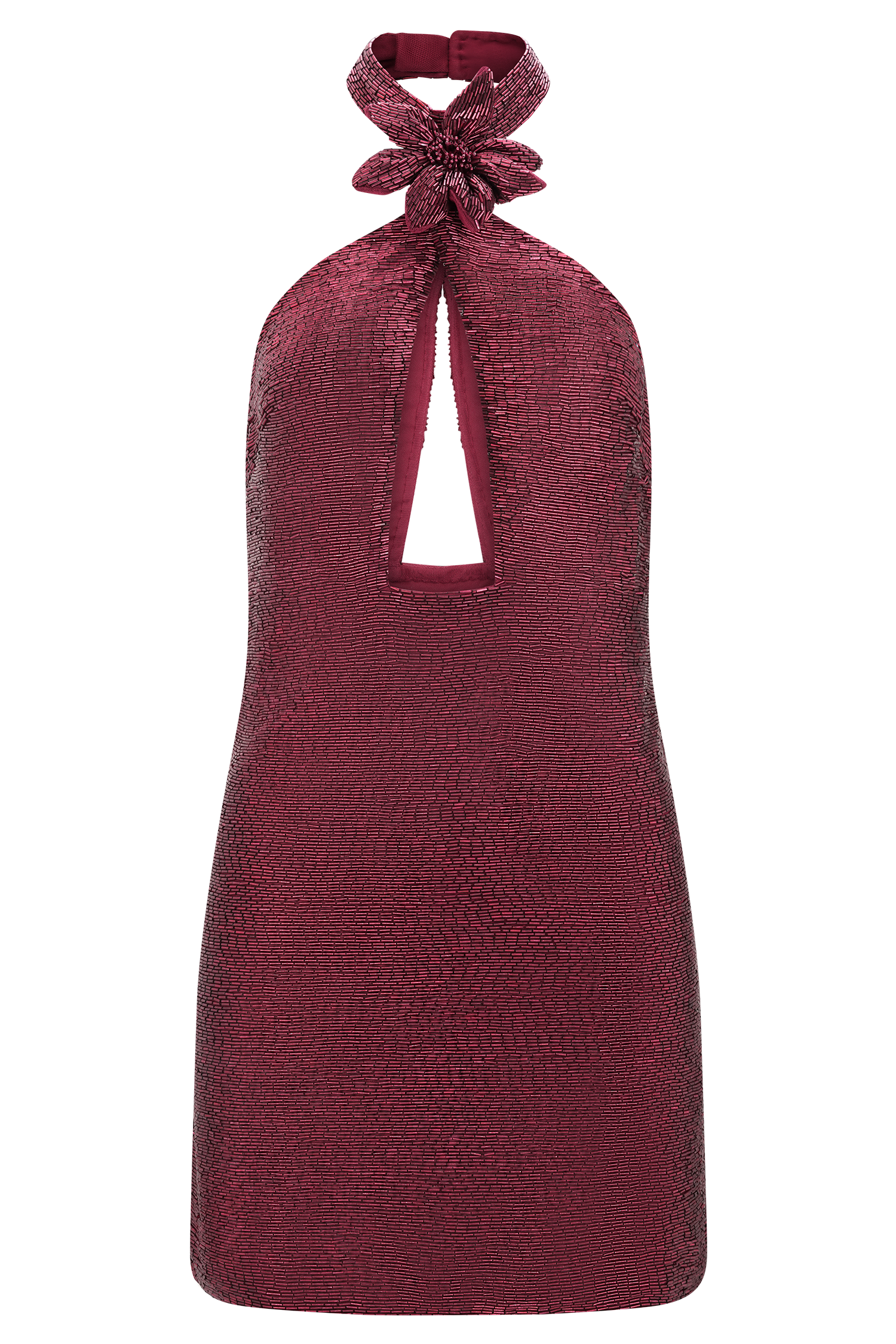 Nylah Beaded Halter Mini Dress - Burgundy - Image 10