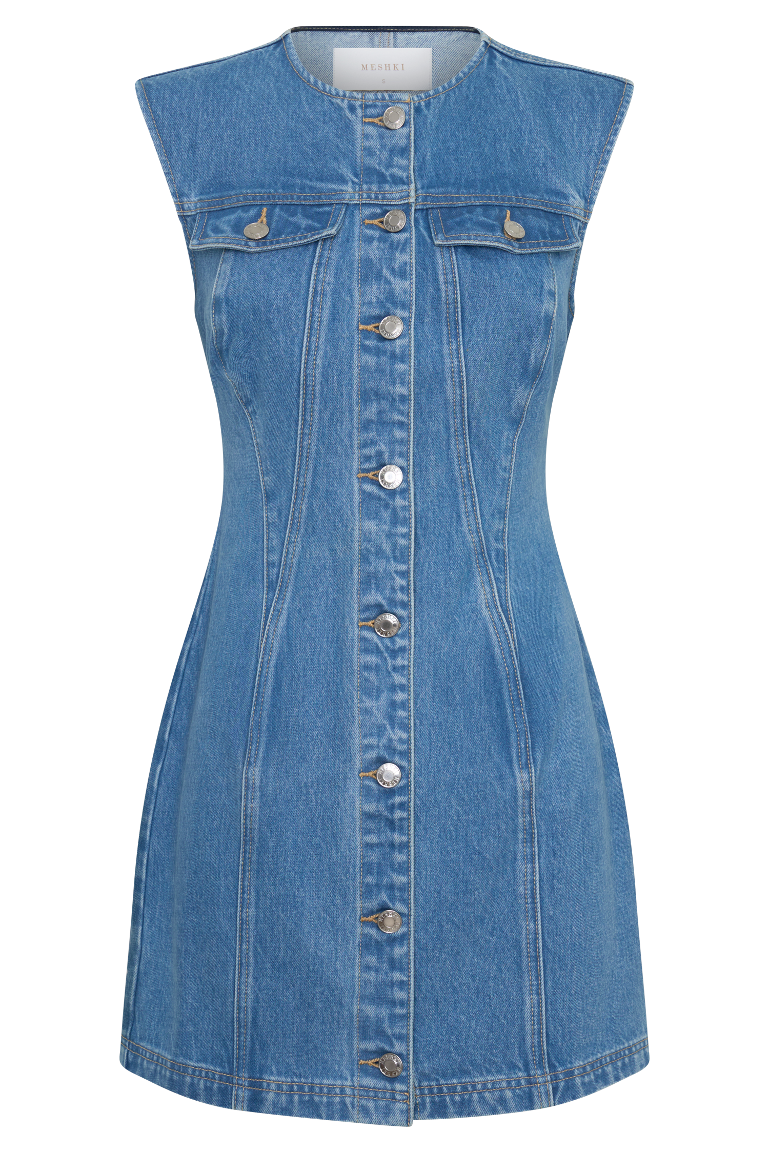 Penn Button Front Denim Mini Dress - Summer Blue - Image 9