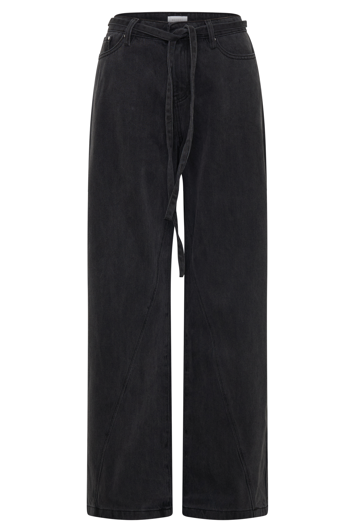 Perrie Mid Rise Straight Leg Tie Jeans - Washed Black - Image 9
