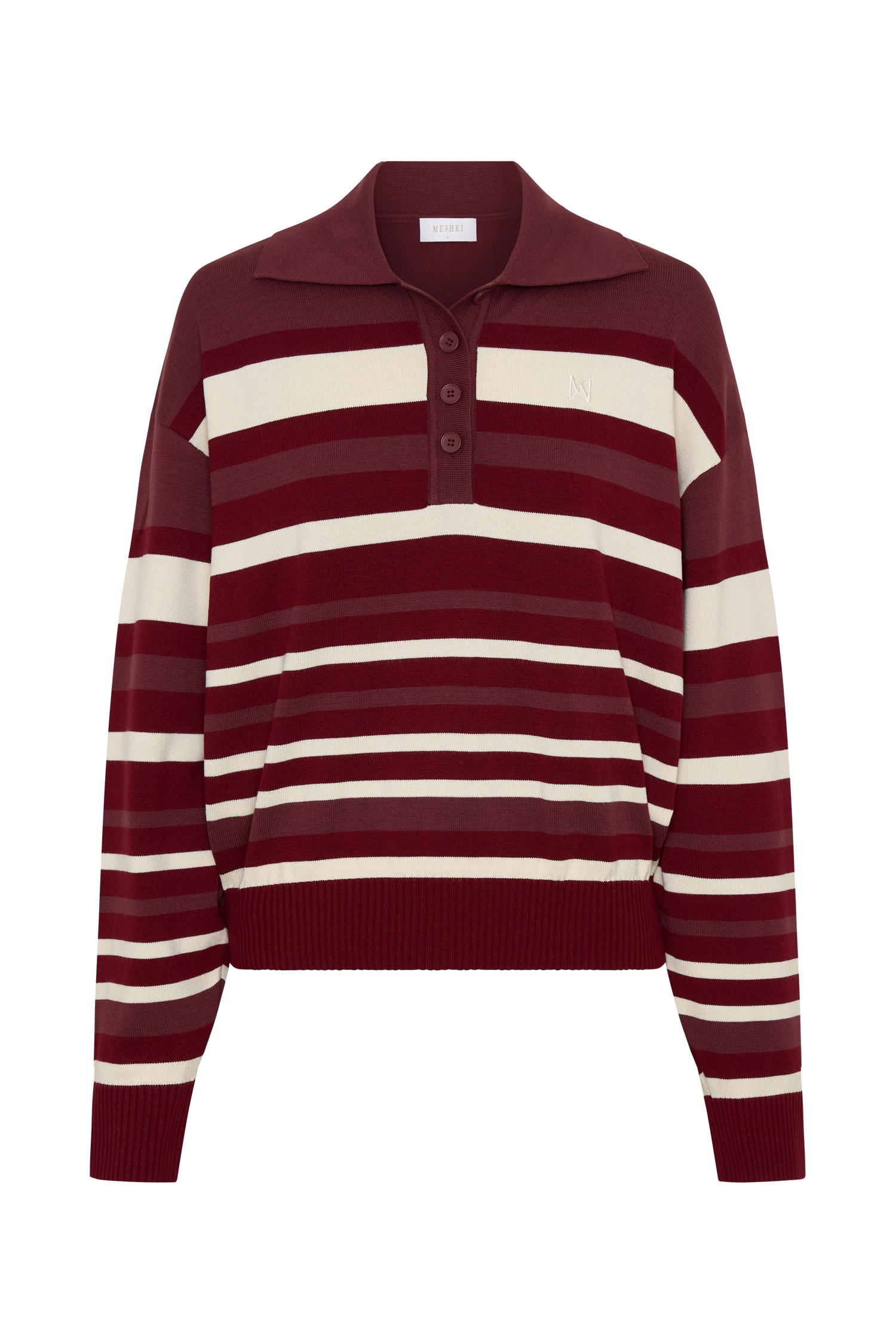 Philly Stripe Long Sleeve Knit Jumper - Burgundy/Cream - Image 12