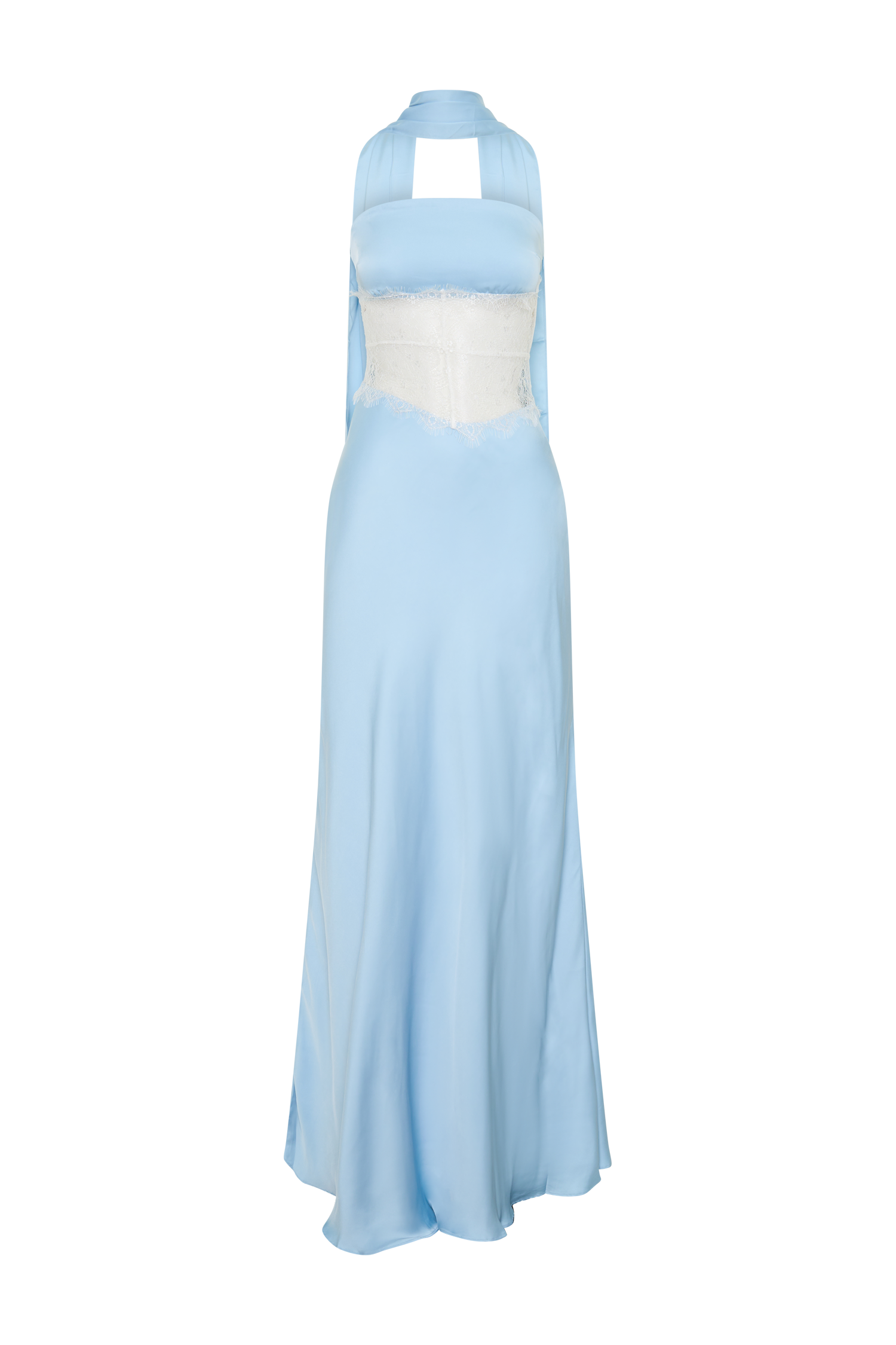 Pilar Strapless Satin And Lace Maxi Dress - Cornflower Blue - Image 6