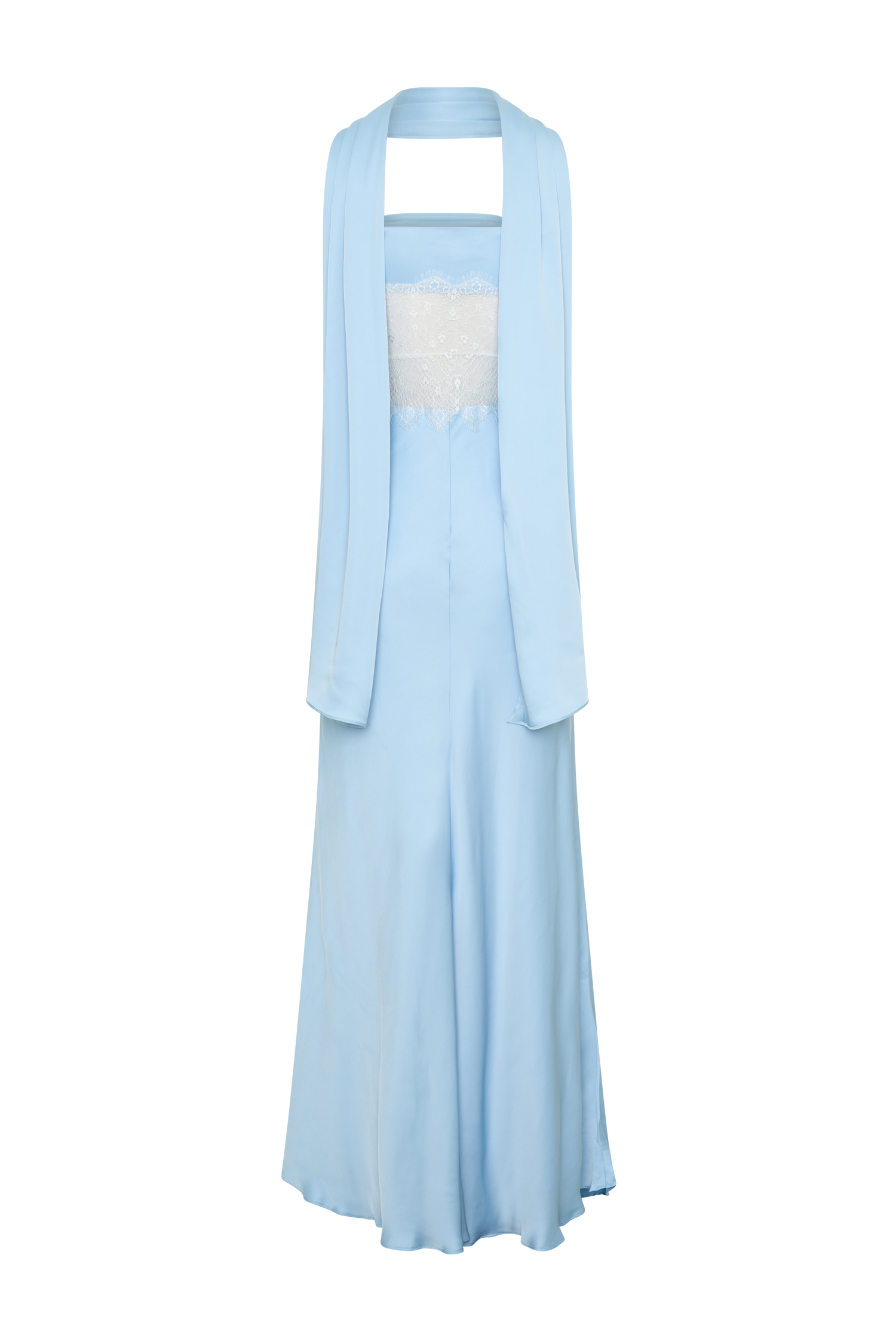 Pilar Strapless Satin And Lace Maxi Dress - Cornflower Blue - Image 5