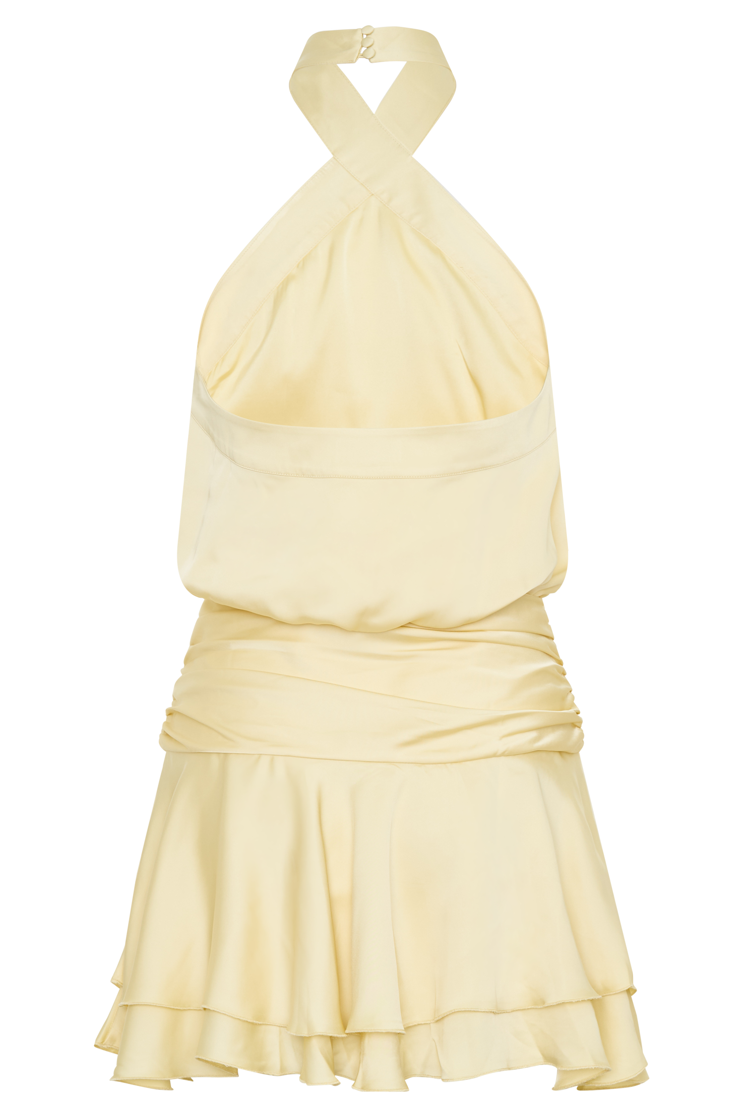 Poppy Satin Halter Mini Dress - Lemon - Image 9