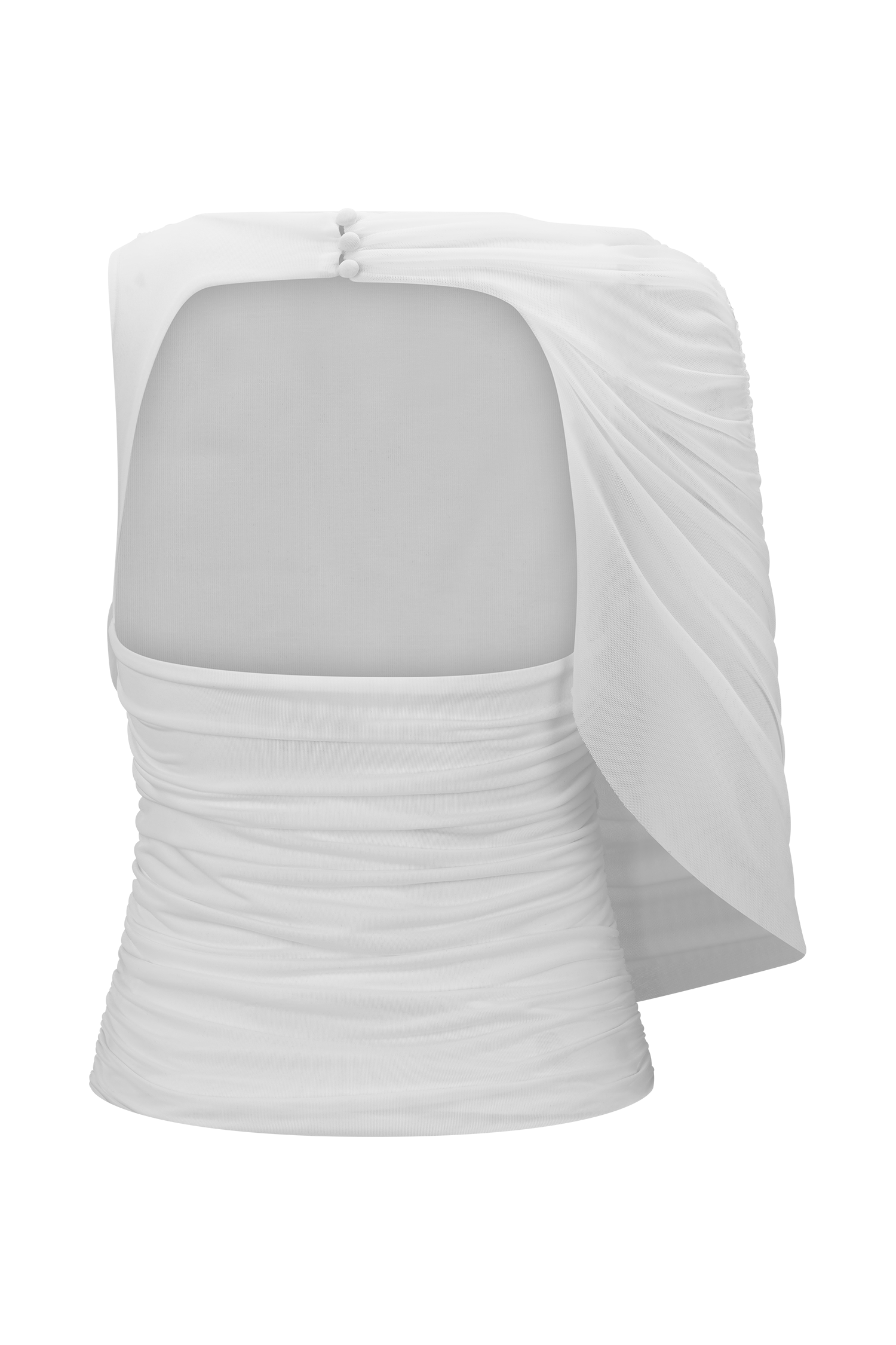 Pruedance Slinky Draped Top With Mesh Overlay - White - Image 8
