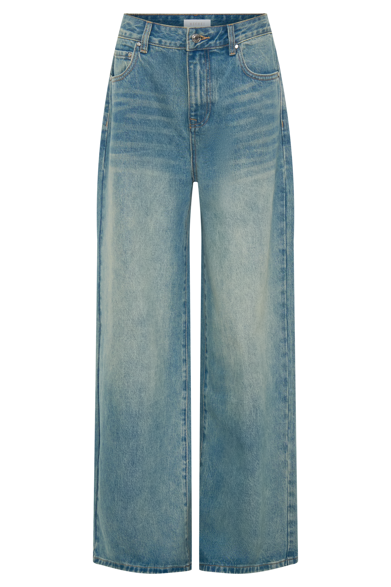 Romi Mid Rise Wide Leg Jeans - Faded Mid Blue - Image 9