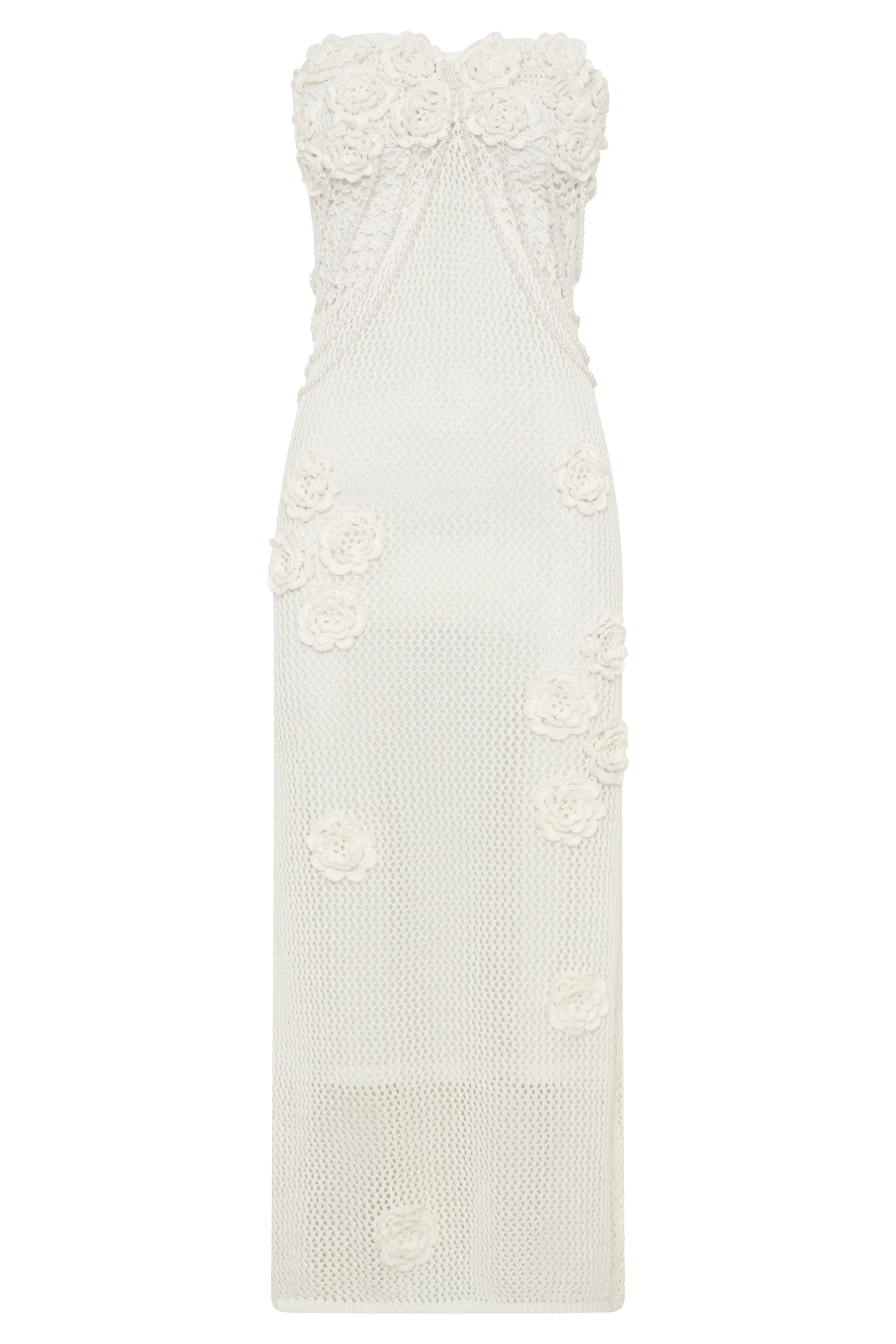 Samantha Crochet Midi Dress With Flowers - Ivory - Image 7
