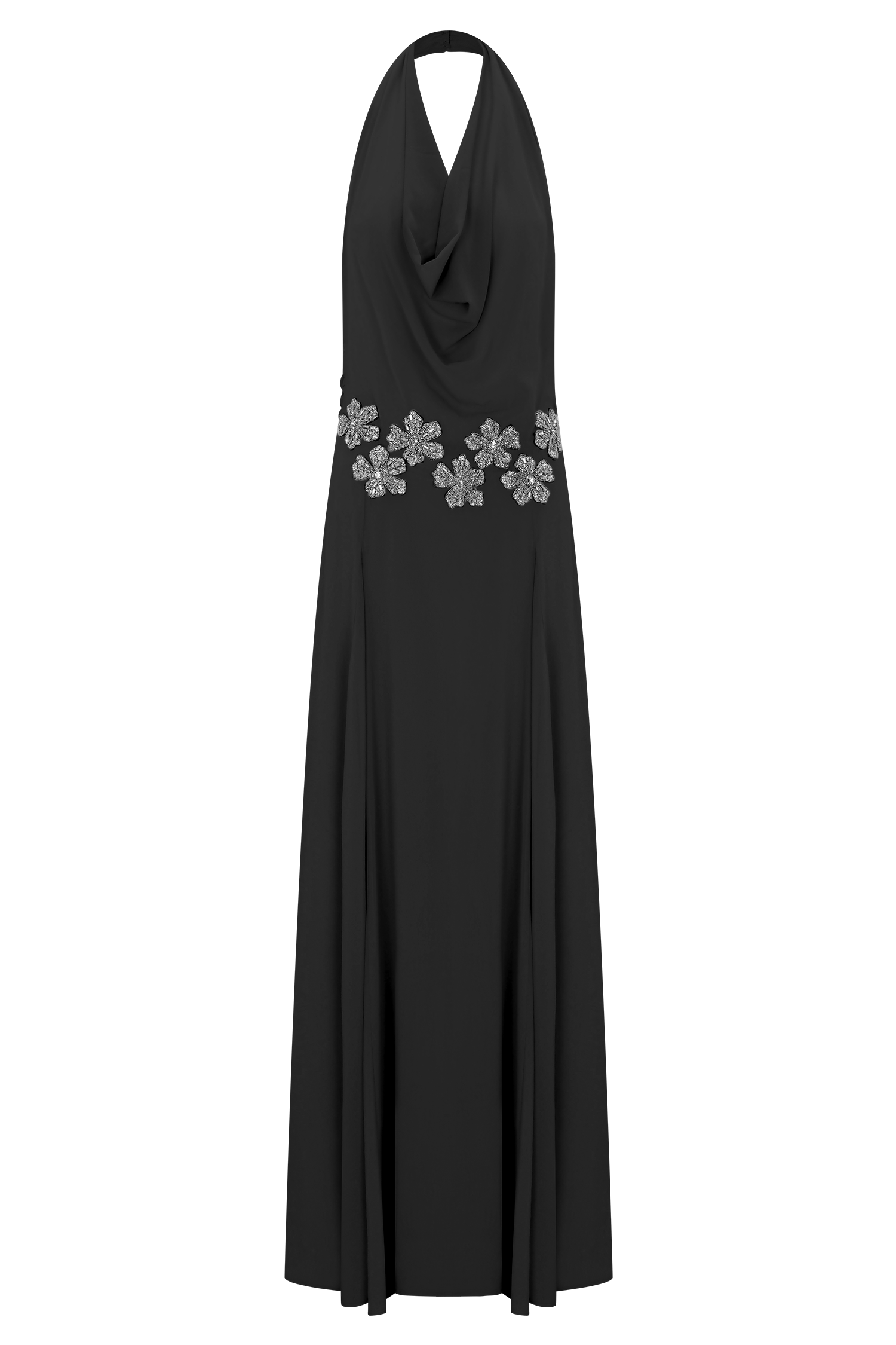 Santal Floral Chiffon Halter Maxi Dress - Black - Image 9