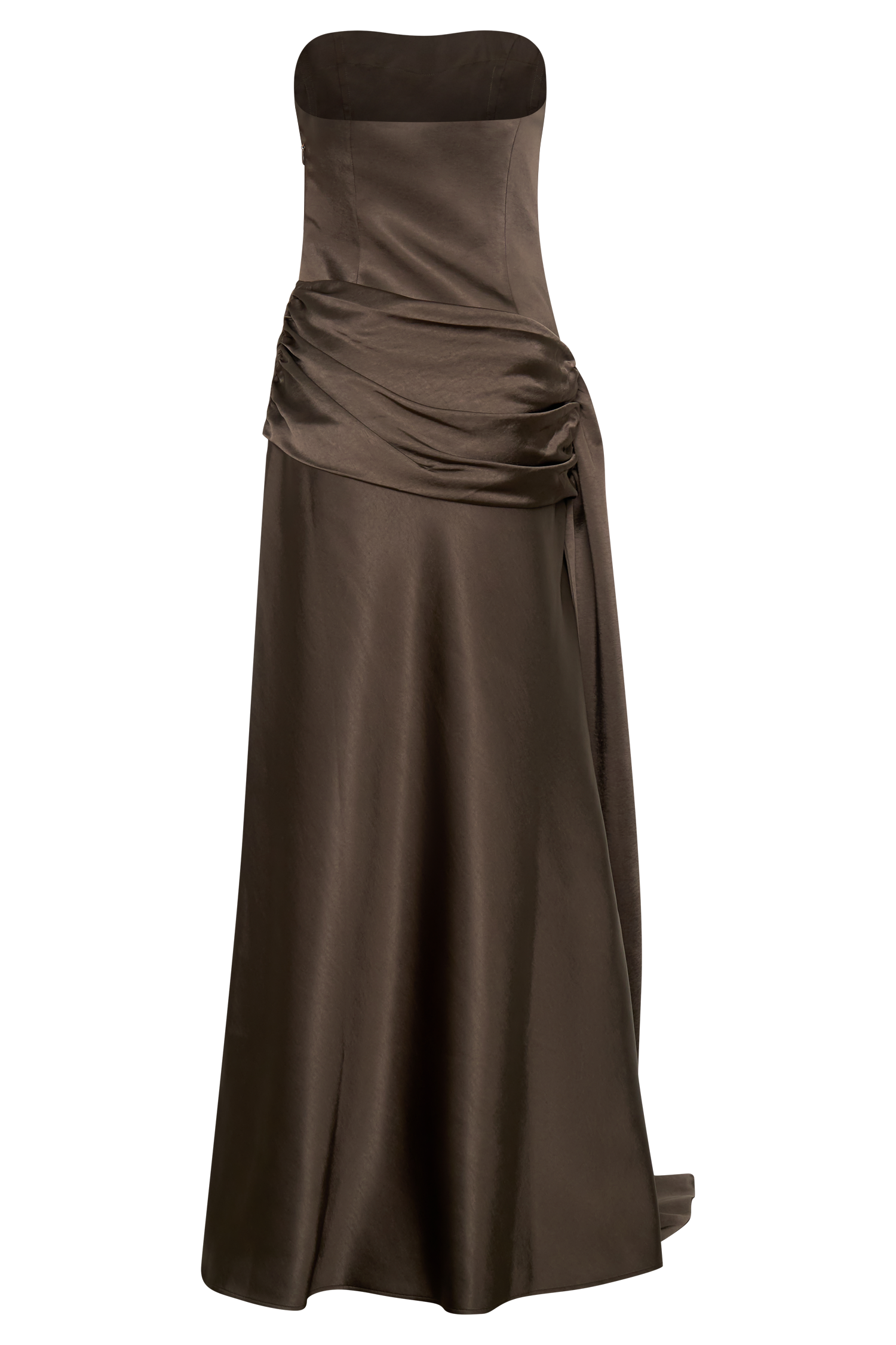 Sarah Strapless Maxi Dress With Waist Tie - Mocha - Image 6