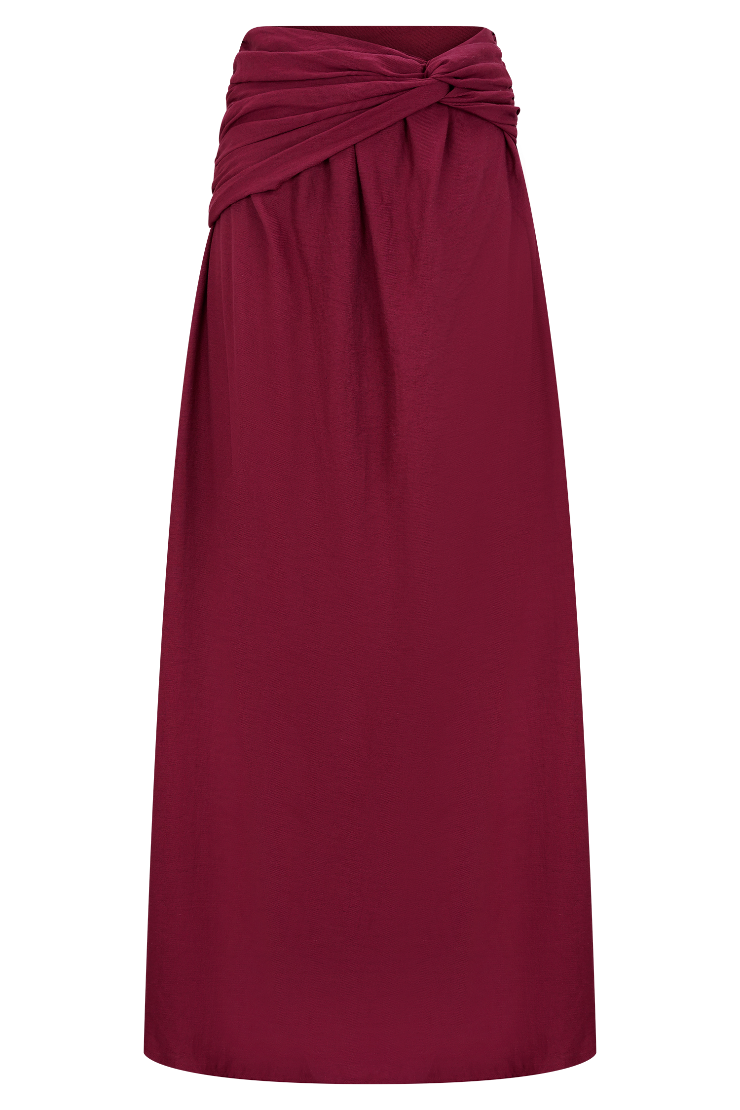 Scottie Gathered Linen Knot Maxi Skirt - Wine - Image 6