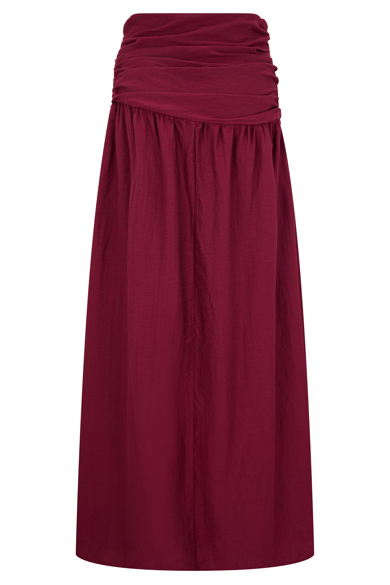 Scottie Gathered Linen Knot Maxi Skirt - Wine - Image 5