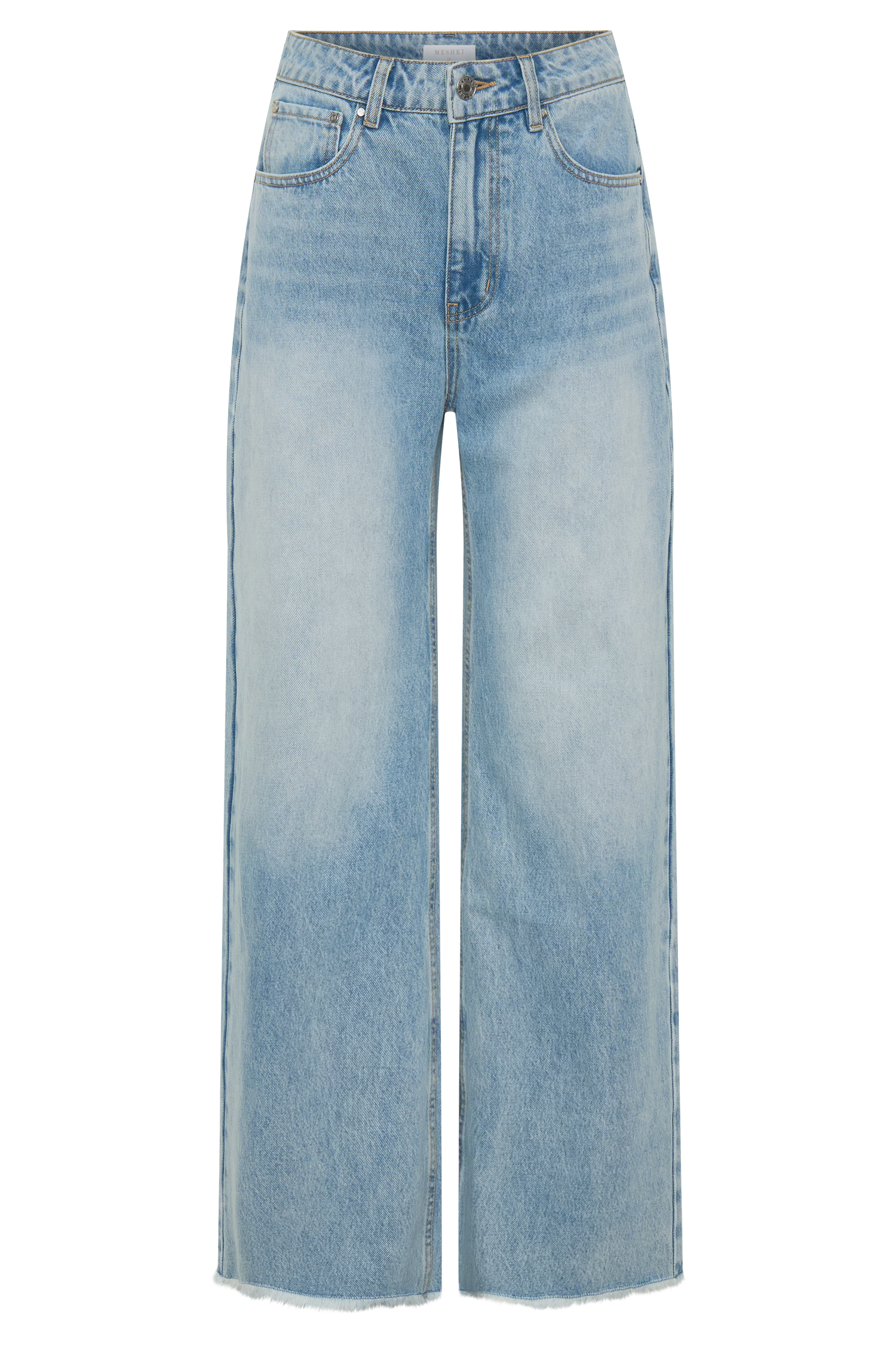 Sebastian Straight Leg Denim Jeans With Fray Hem - Washed Light Blue - Image 13