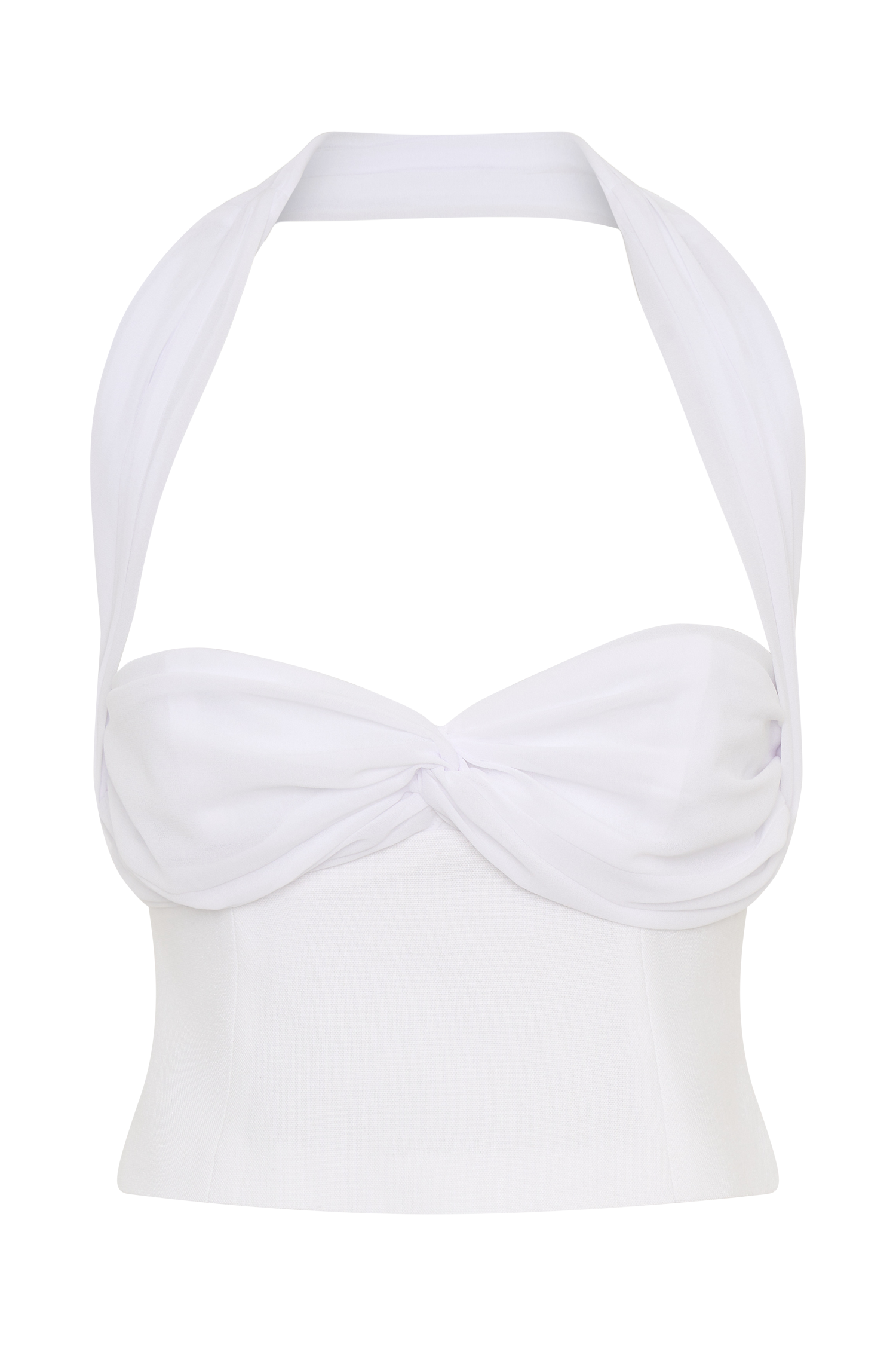 Talia Chiffon And Linen Halter Top - White - Image 11