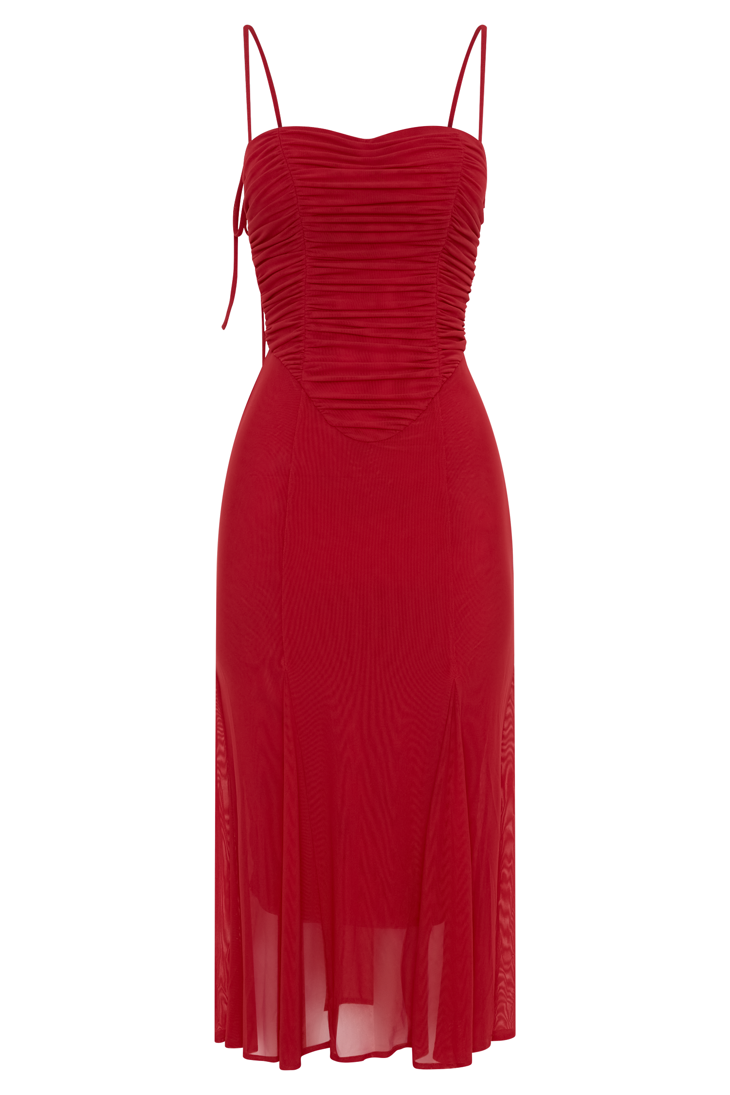 Willa Gathered Mesh Midi Dress - Ruby - Image 8