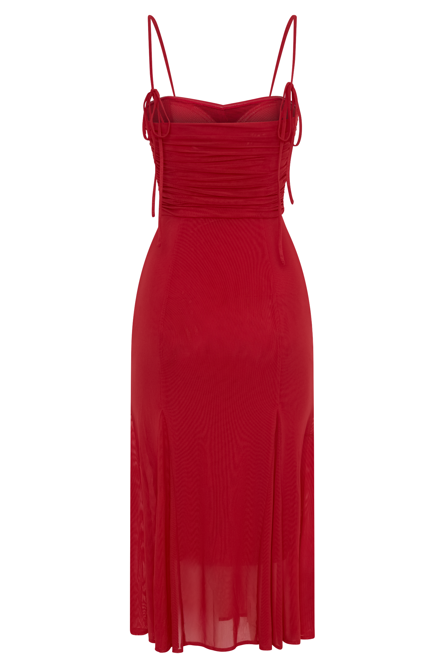 Willa Gathered Mesh Midi Dress - Ruby - Image 7