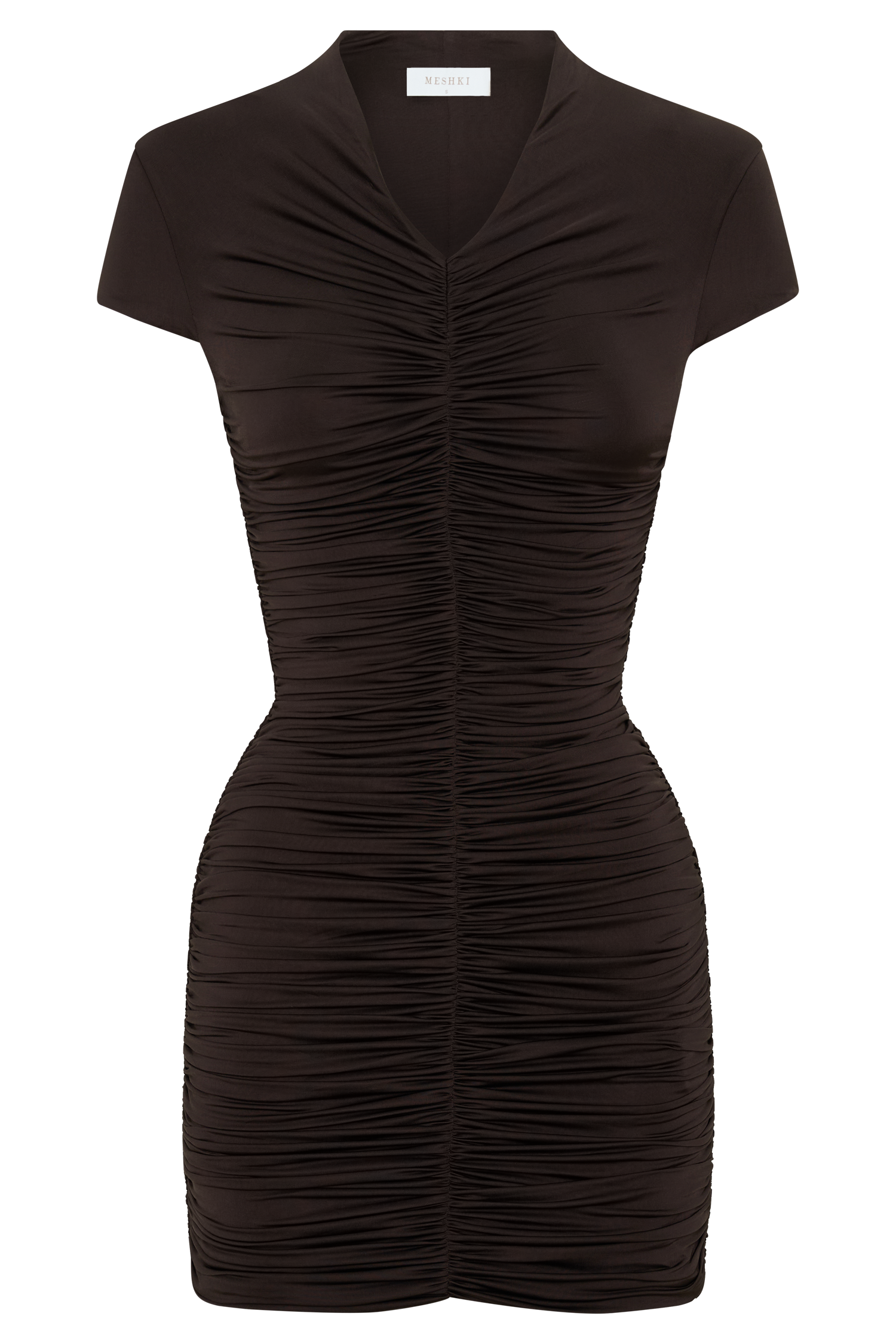 Alphine Gathered Short Sleeve Mini Dress - Chocolate - Image 7