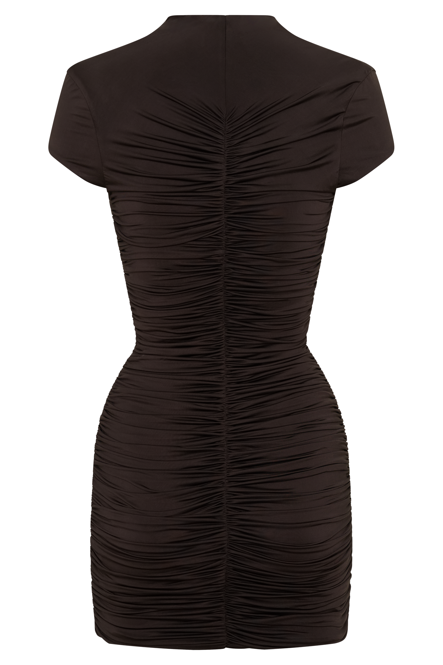Alphine Gathered Short Sleeve Mini Dress - Chocolate - Image 6