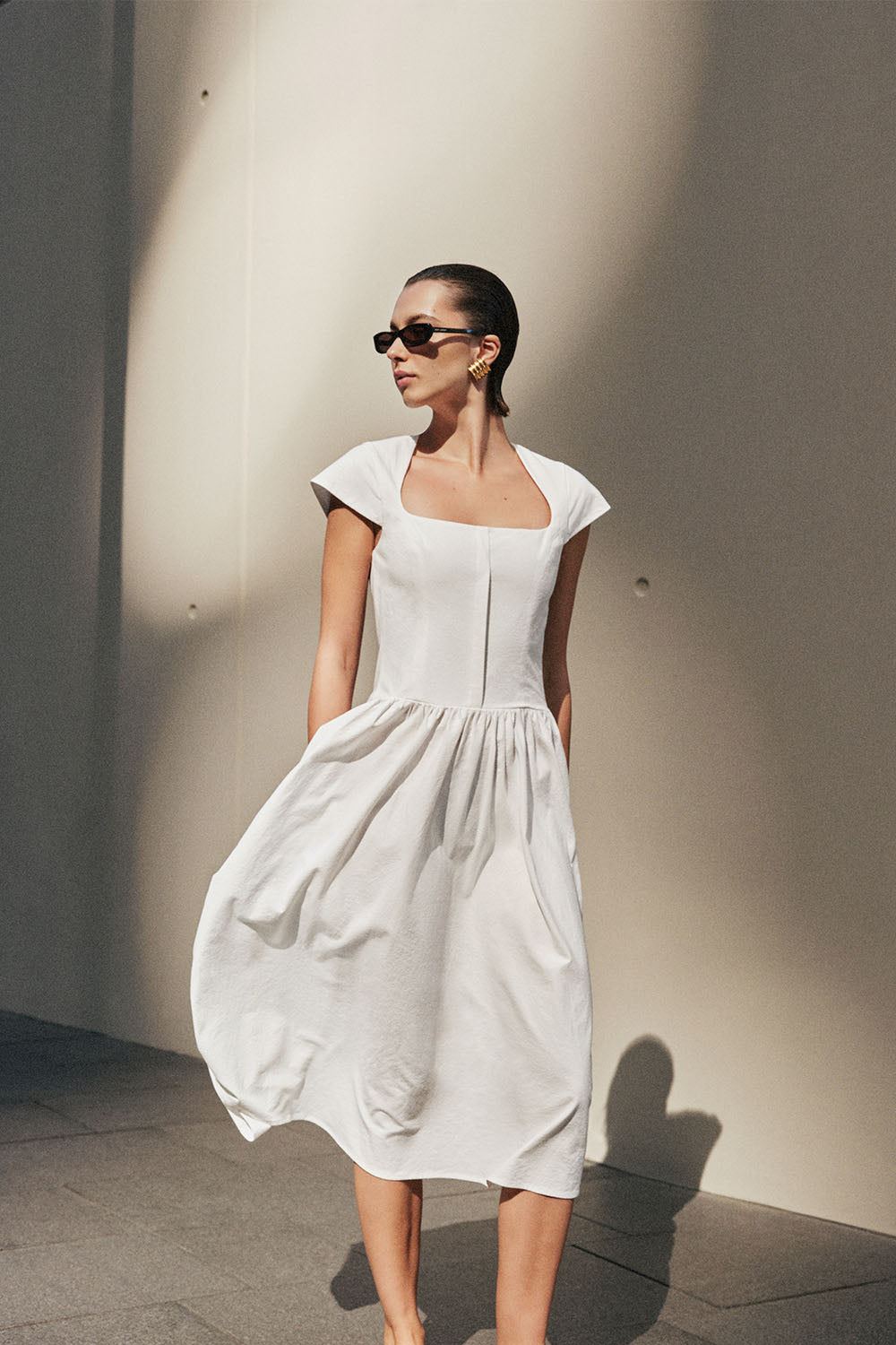 Ayla Cotton Fit And Flare Midi Dress - White - Image 3