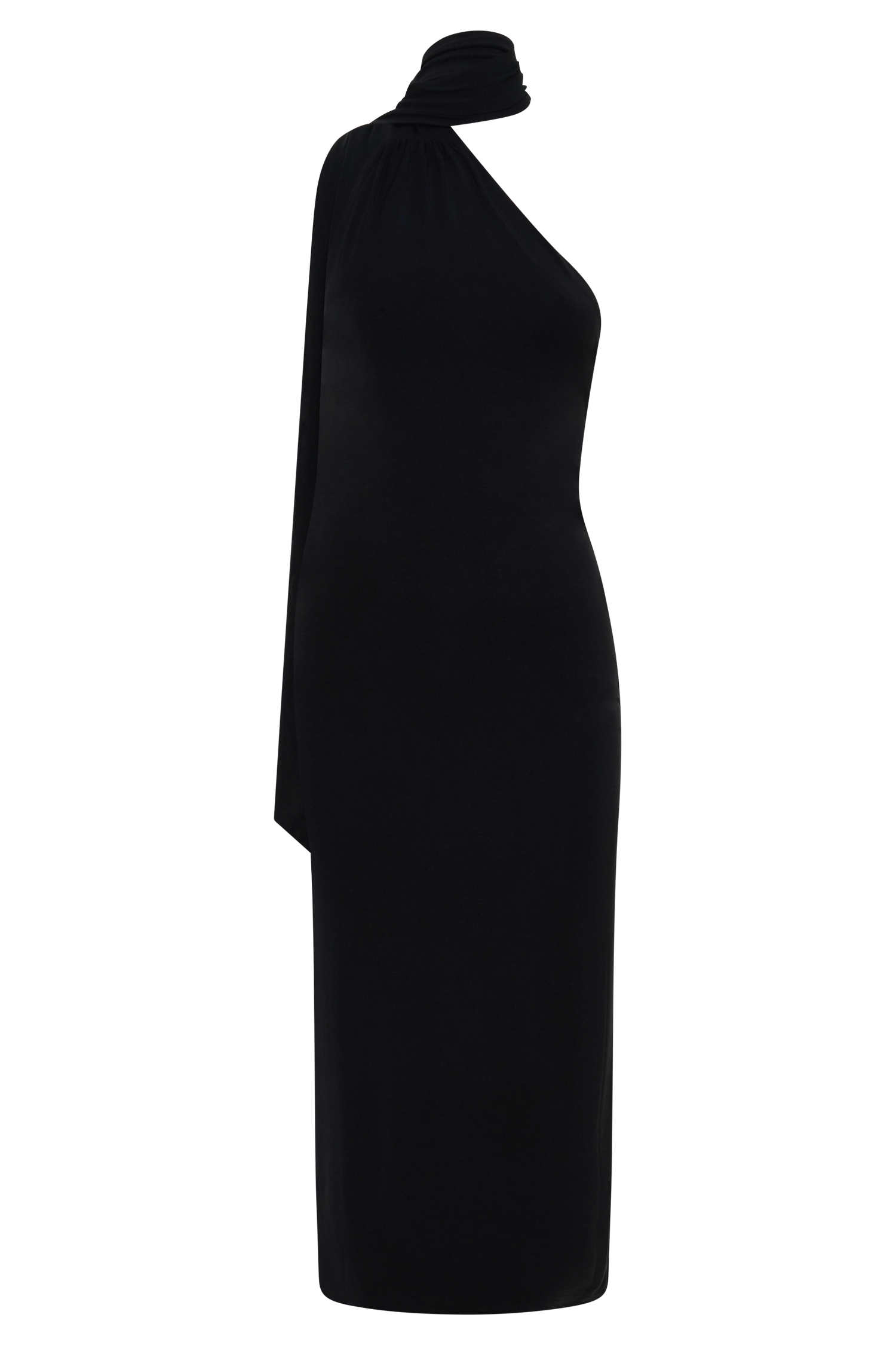 Jemma One Shoulder Tie Midi Dress - Black - Image 9