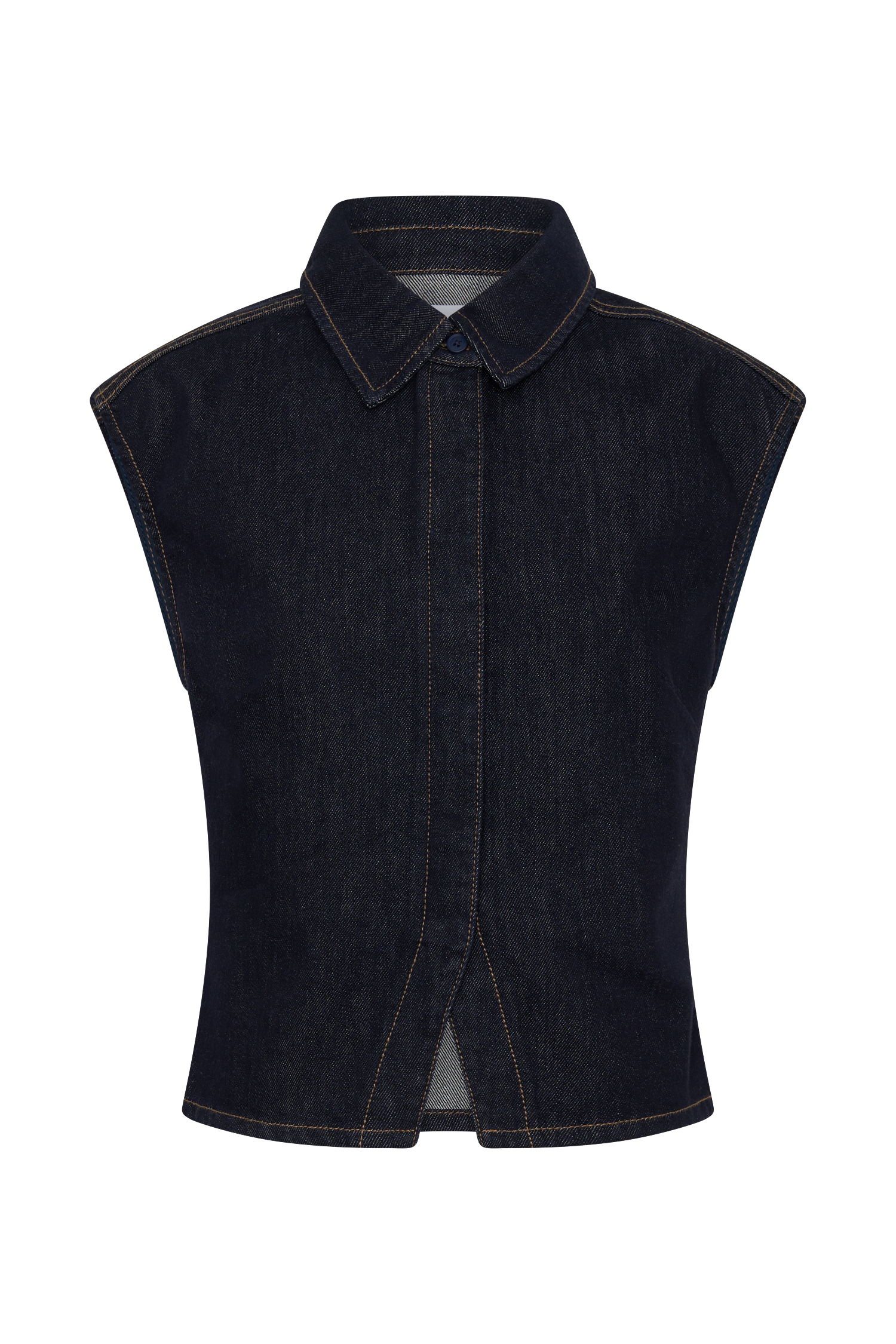 Jeremy Collared Denim Longline Top - Washed Indigo Blue - Image 9