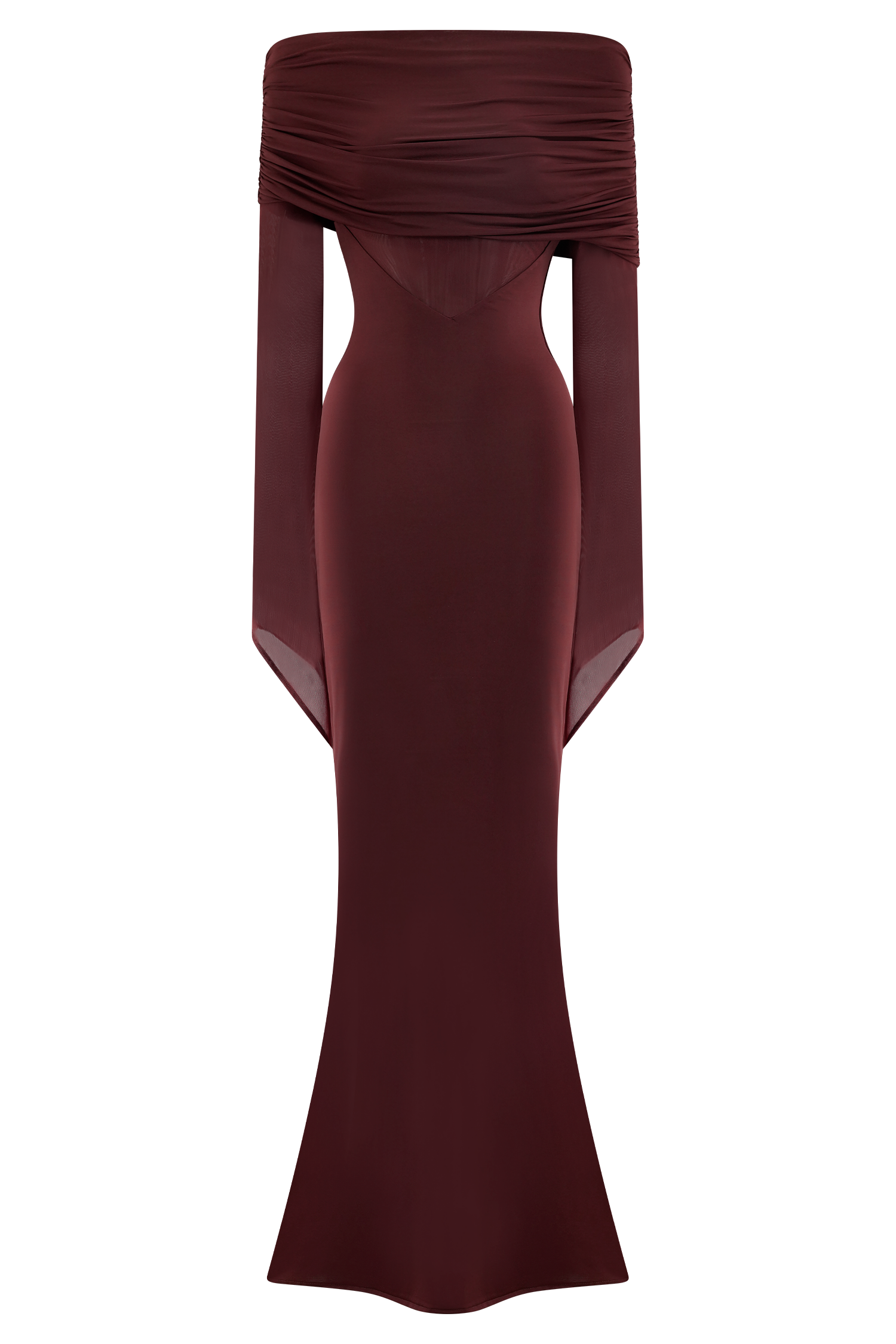 Kaitlin One Shoulder Slinky And Mesh Maxi Dress - Burgundy - Image 6