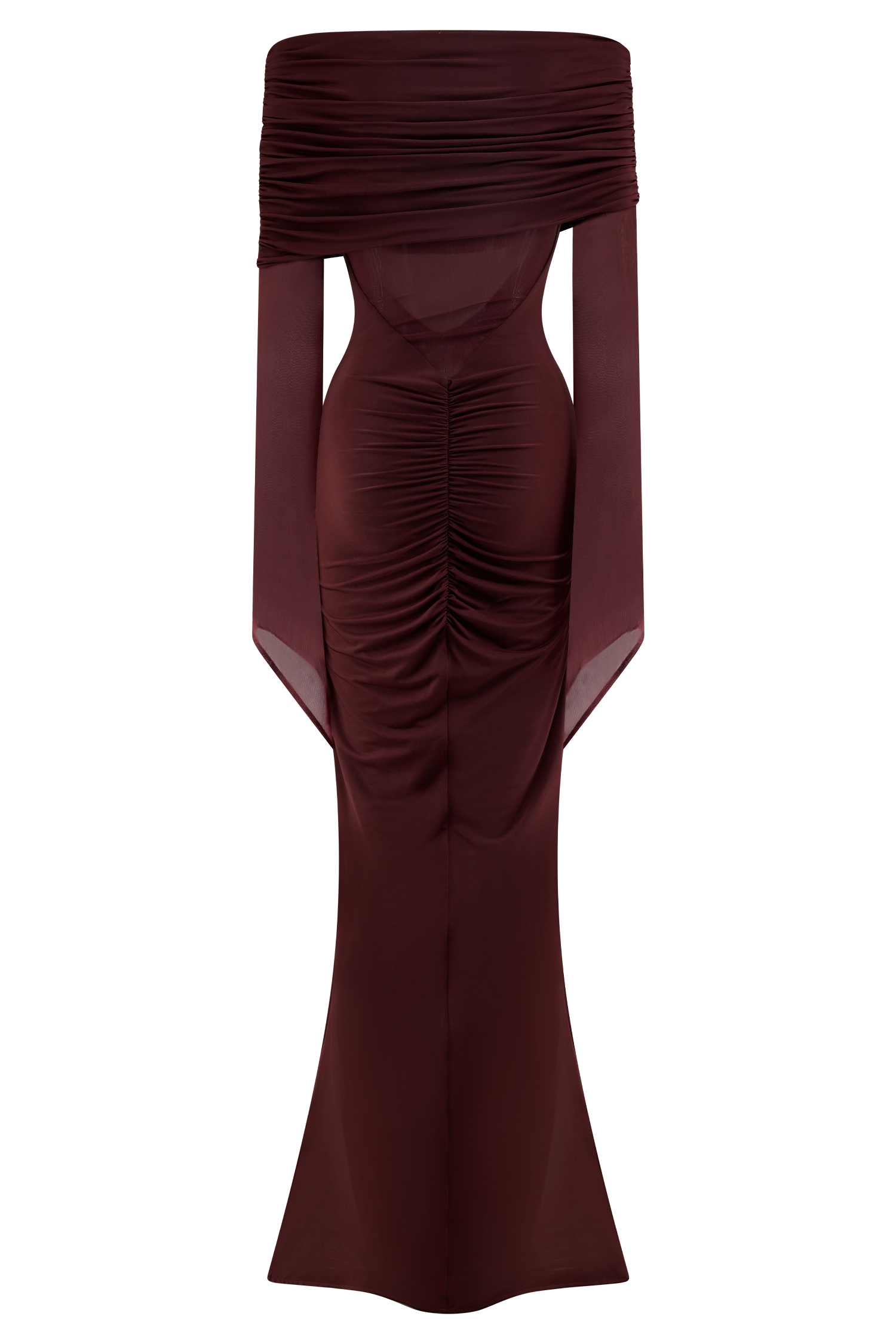 Kaitlin One Shoulder Slinky And Mesh Maxi Dress - Burgundy - Image 5