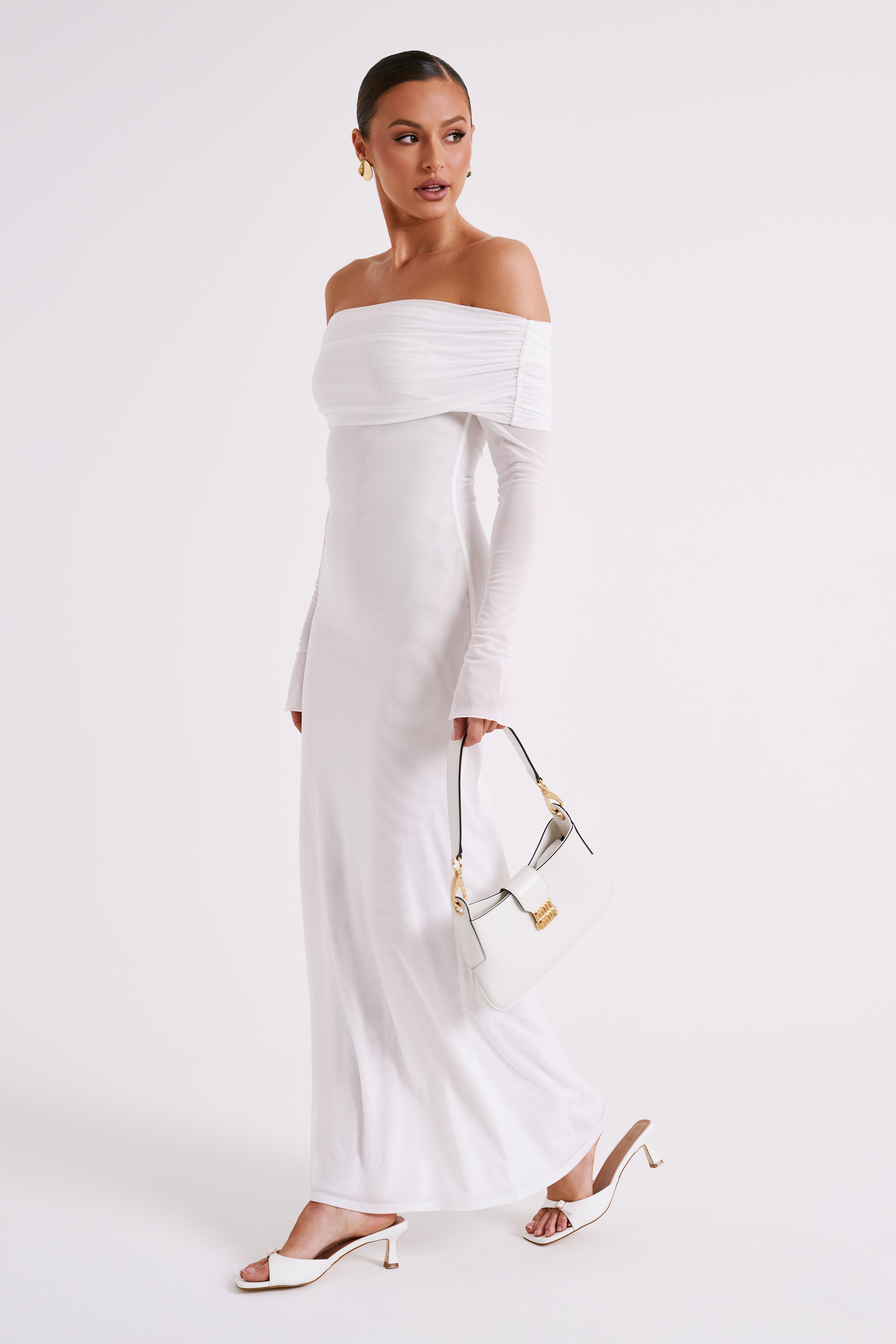 Josie Off Shoulder Mesh Maxi Dress - Ivory - Image 4