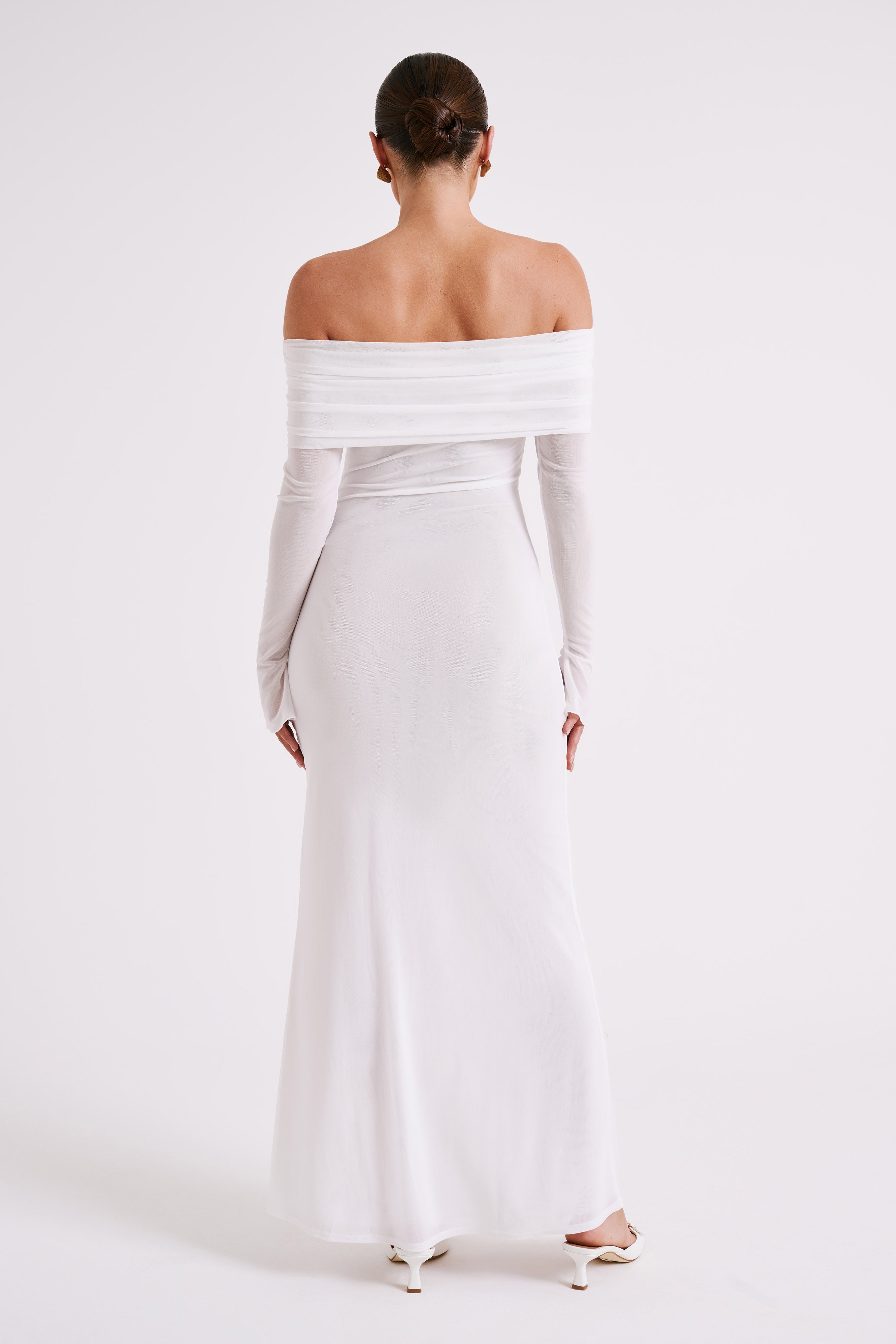 Josie Off Shoulder Mesh Maxi Dress - Ivory - Image 3