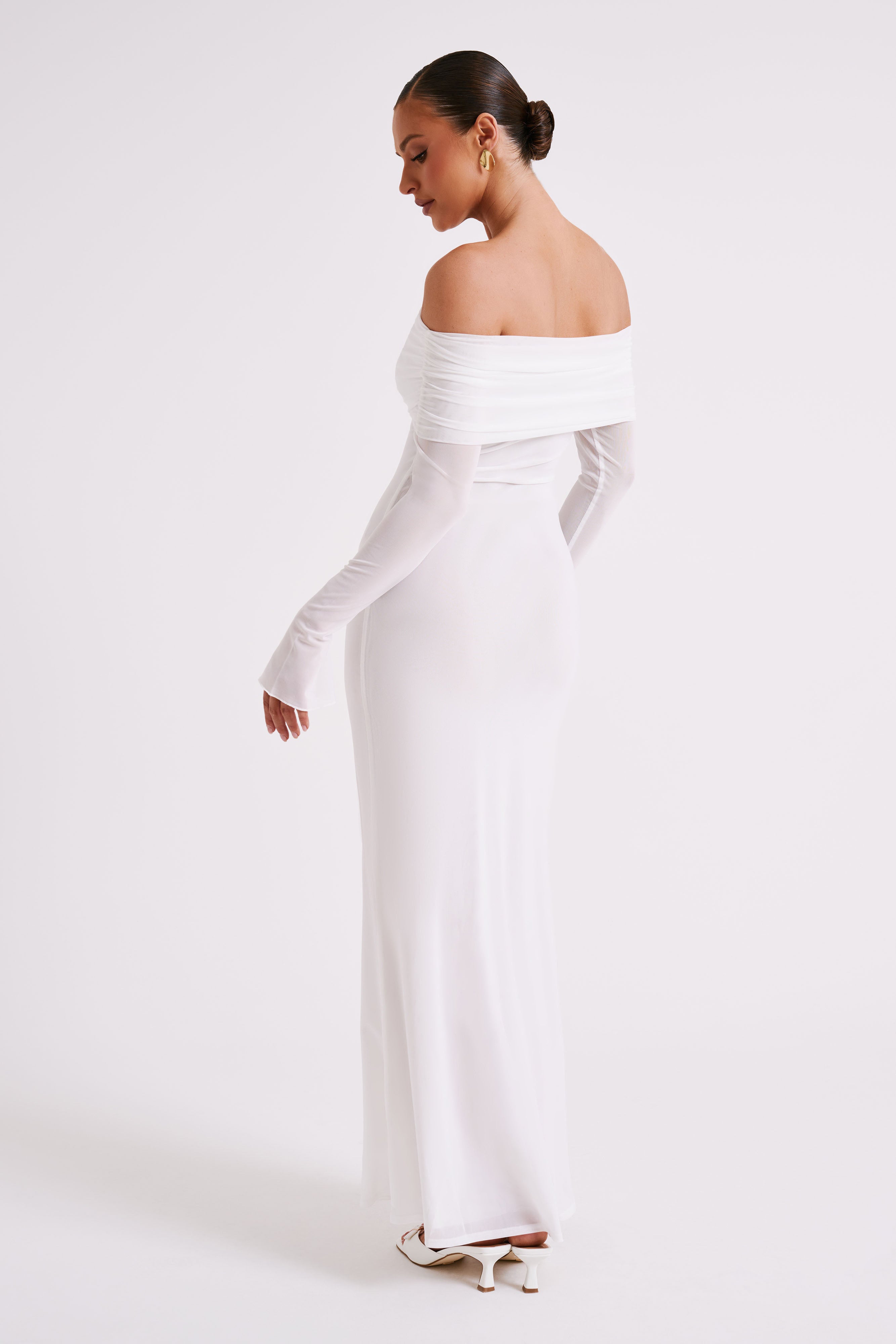 Josie Off Shoulder Mesh Maxi Dress - Ivory - Image 5