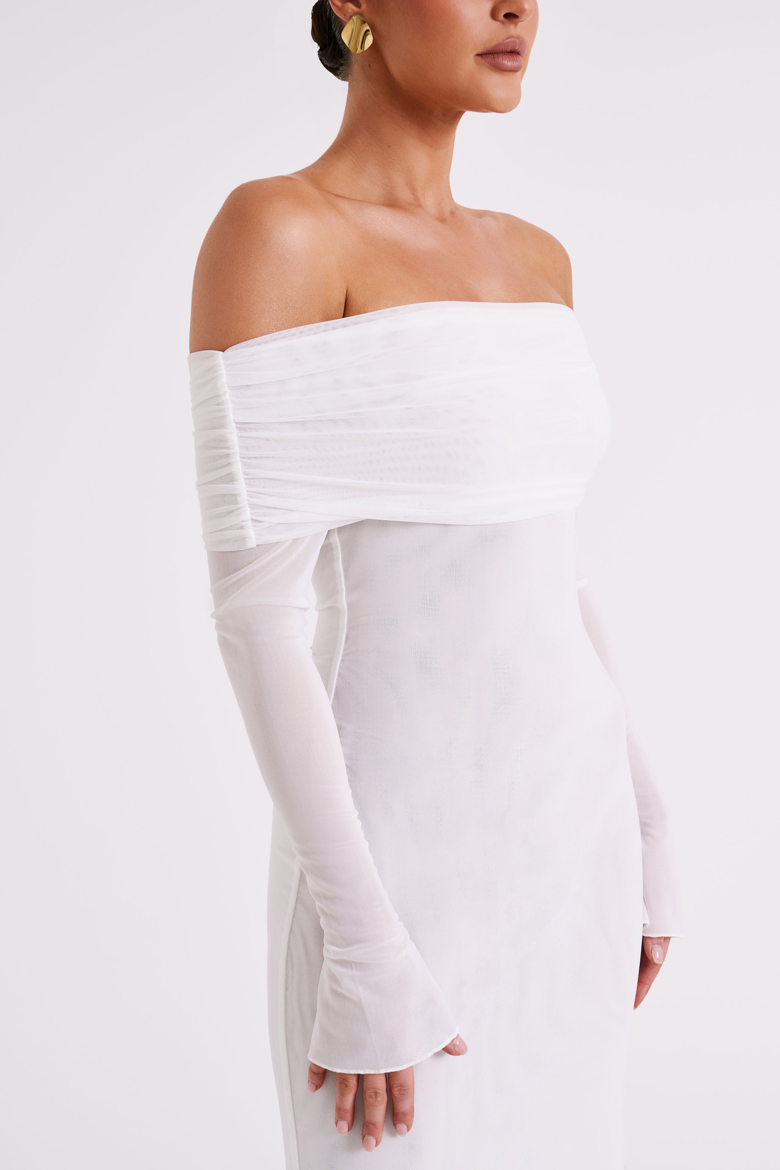 Alternative view of Josie Off Shoulder Mesh Maxi Dress - Ivory
