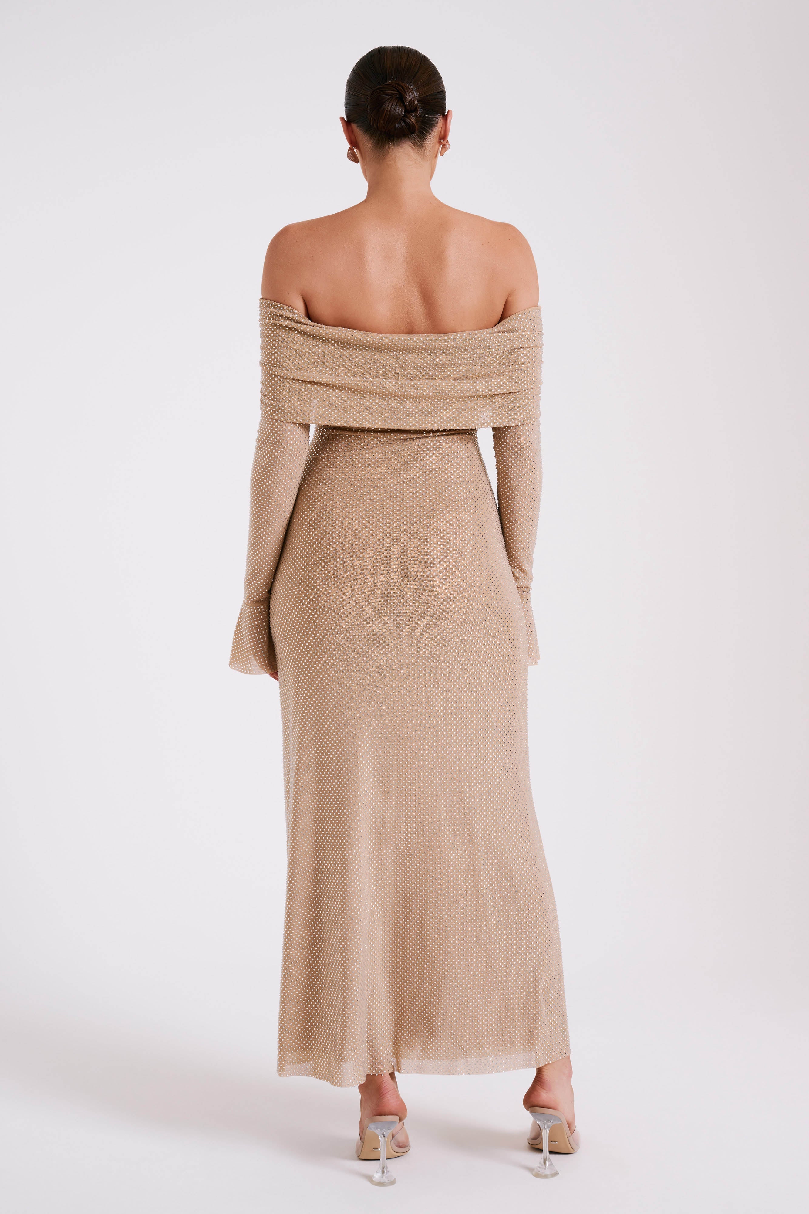 Marcel Off Shoulder Diamante Maxi Dress - Nude - Image 6