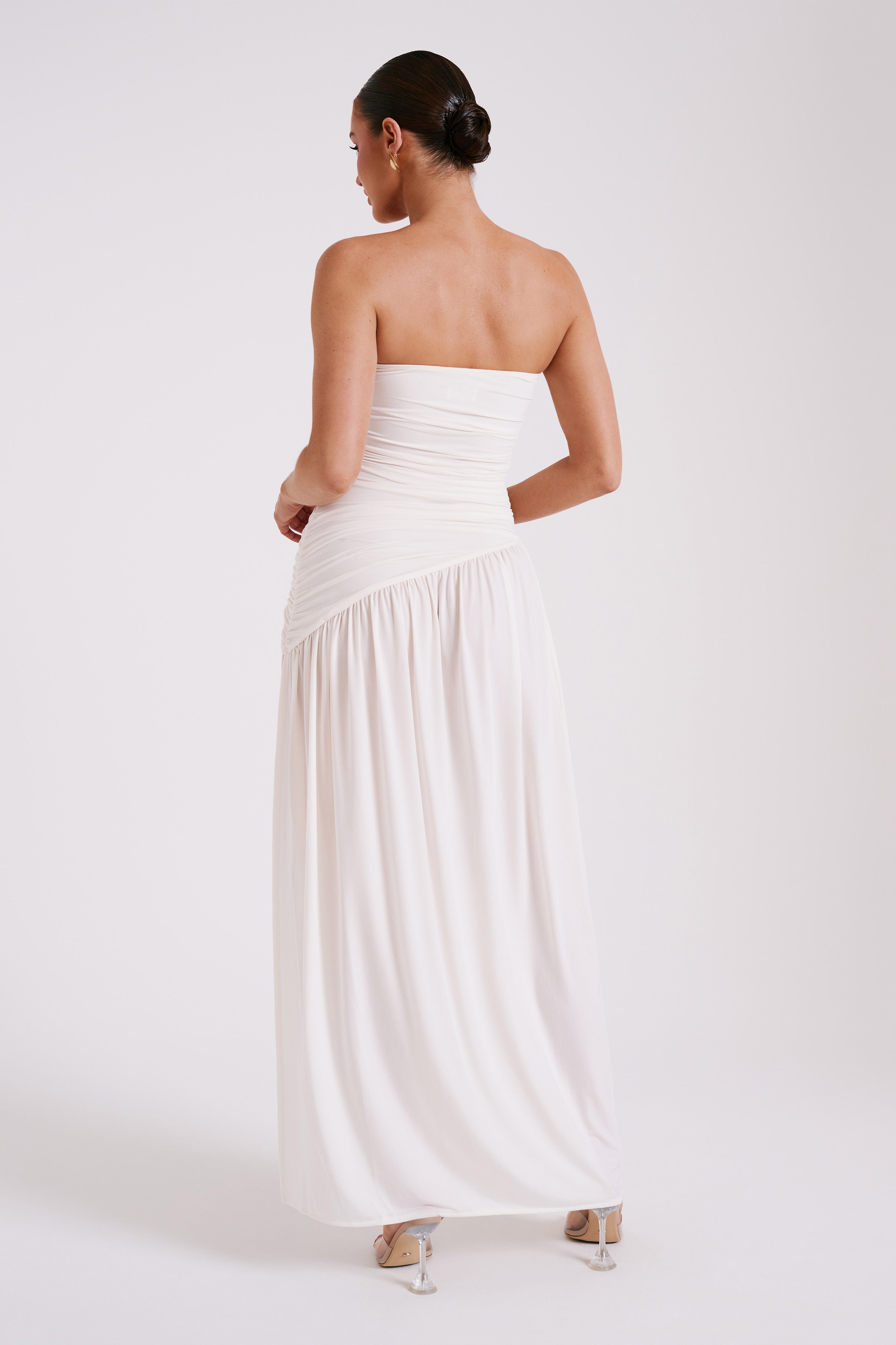 Bex Strapless Slinky Maxi Dress With Split - Ivory - Image 3